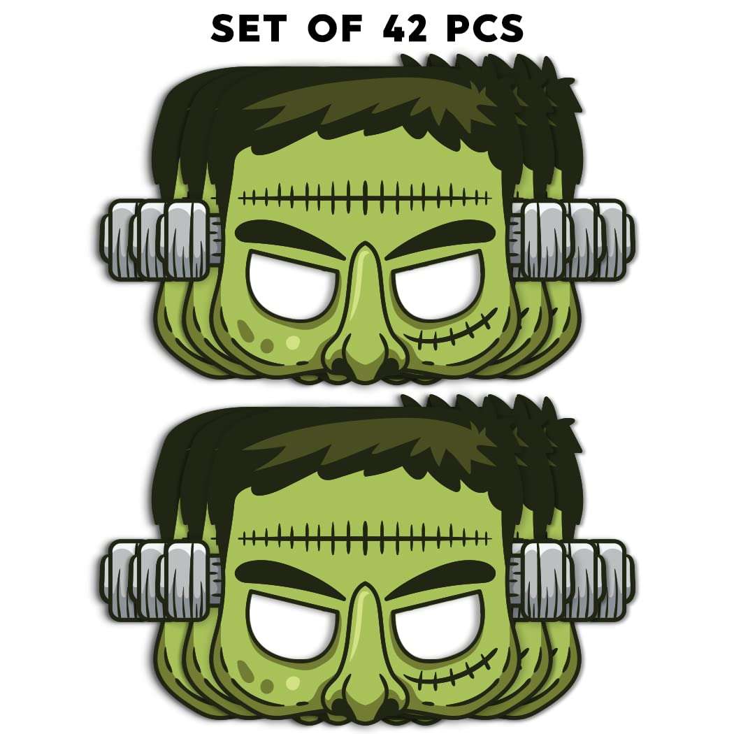 Festiko® Halloween Theme Eye Masks (42 Pcs), Halloween Theme Party Supplies, Return Gifts for Kids, Halloween Theme Party Items,Frankenstein Eye Masks for Kids 3