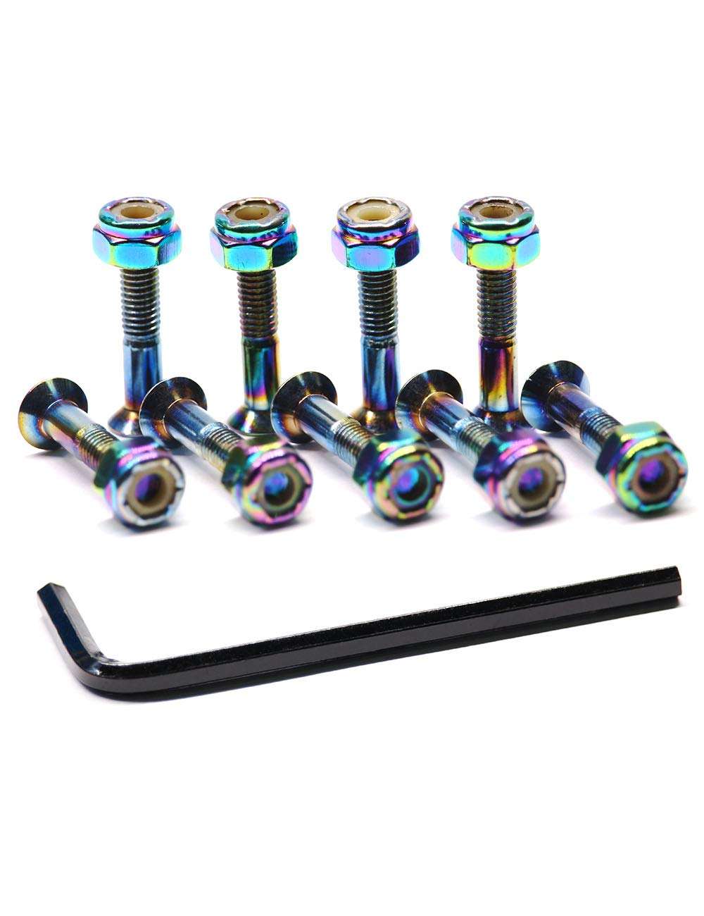 Skateboard Hardware 9PCS Bolts Set Deck Mounting Screws Nuts Hex Key Skate Parts Outfits Dazzling Color Fasteners Longboard Cruiser Best Mounting 1-1/4", 1", 7/8" (1.0) 3