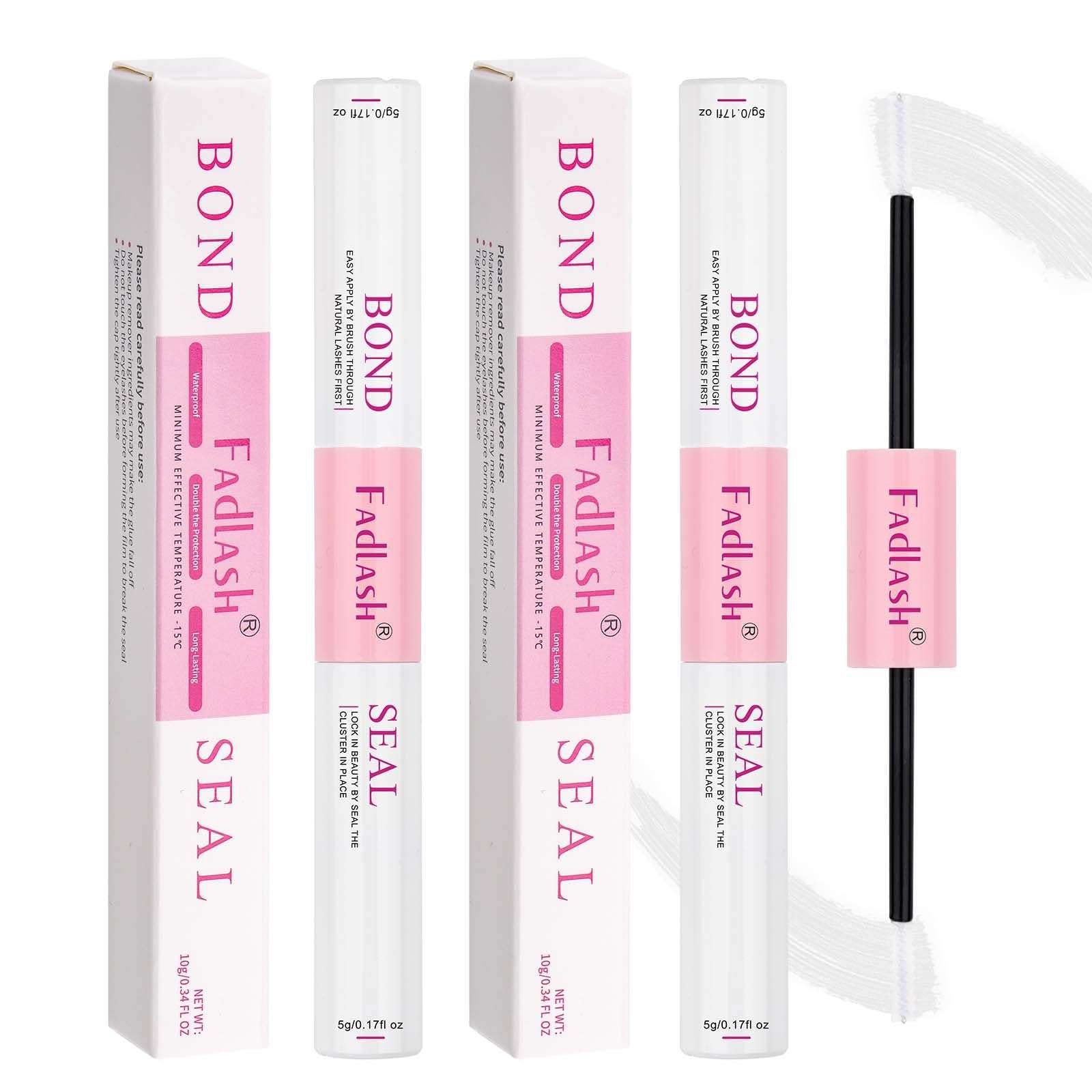 FADLASH Lash Bond and Seal Kit 2 Pcs Bond and Seal Lash Glue for Eyelash Clusters Waterproof Lash Clusters Glue Stong Hold Clear Long Lasting (10ml)