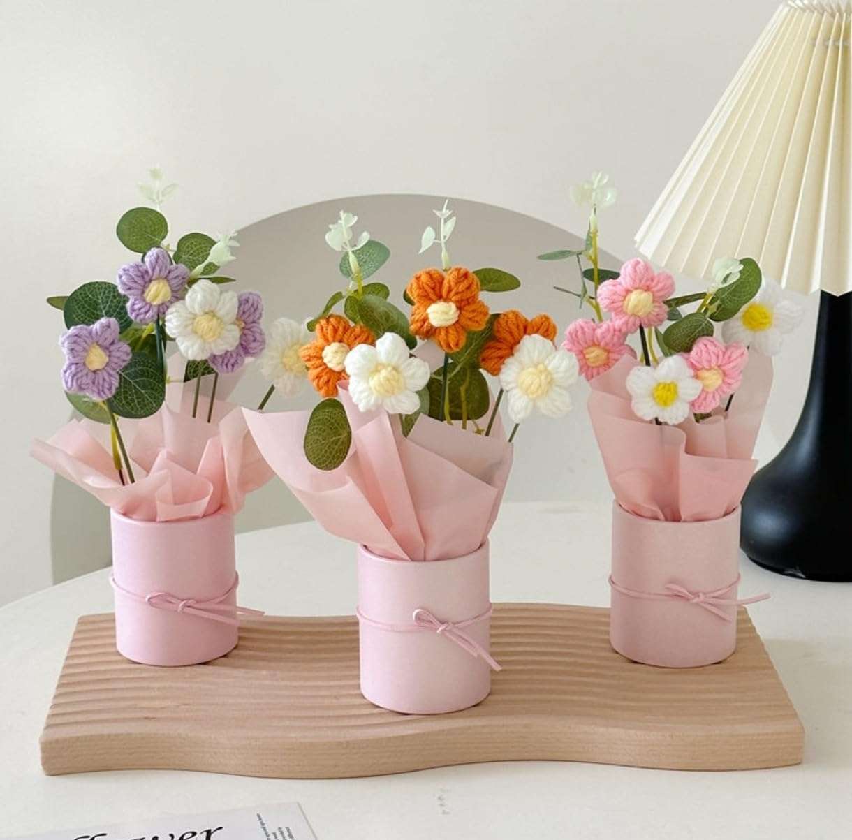 VRB Dec 2 pcs Artificial Crochet Flower Bouquet/Artificial Flowers Bunch/Crochet Flower/Flowers Bouquet Gift for Girls Home Decor,Gifting,etc. (2 Pcs Lavender & Pink Daisy Bouquet) 4