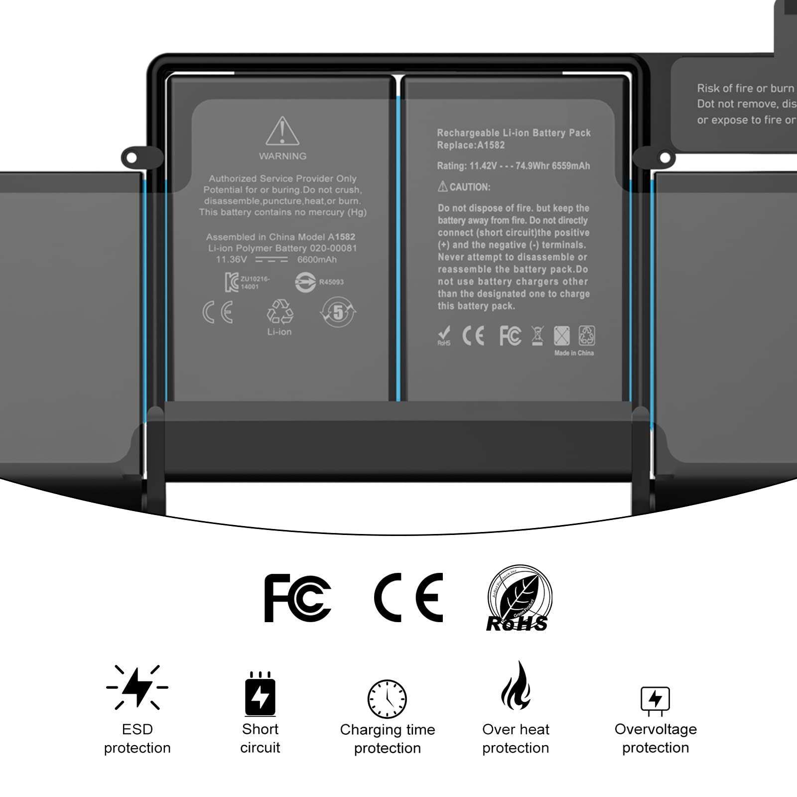 POWERWOO A1502 A1582 Battery for MacBook Pro 13 inch Retina (Early 2015, Mid 2014, Late 2013) A1493 Battery Replacement - High Performance [11.42V/ 74.9Wh] 4