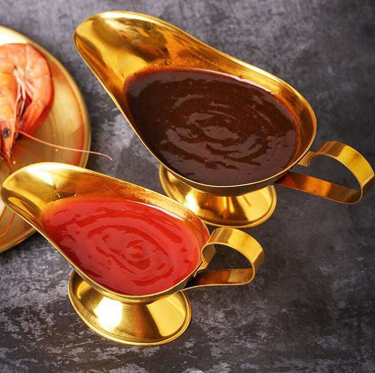 123Arts 2pcs Gold Stainless Steel Gravy Boats for Gravy, Cream, Black Pepper Sauce, 7 Oz 4