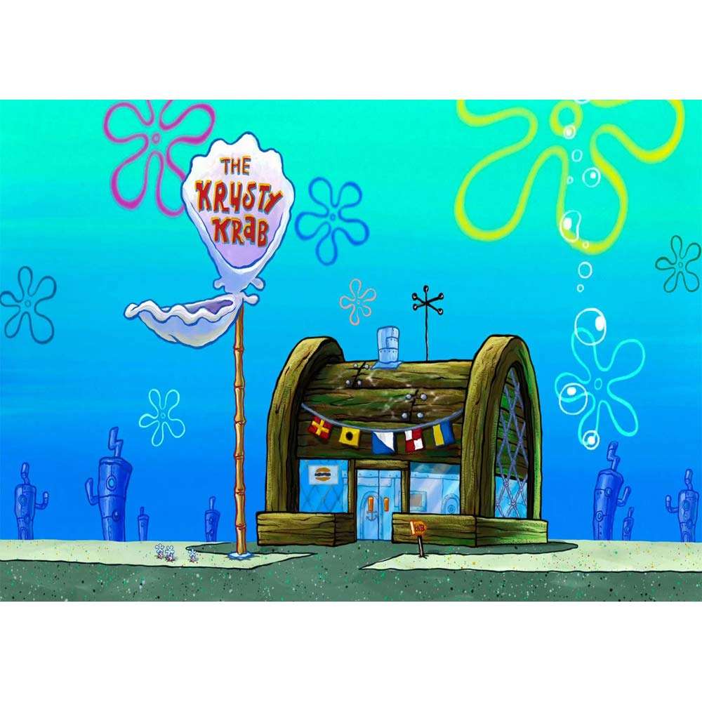 YouRan Spongebob Birthday Backdrop Under The Sea 7x5 Happy Birthday Spongebob Theme Background for Kids Party Supplies Vinyl Spongebob Backdrops Krusty Krab Backgrounds 1