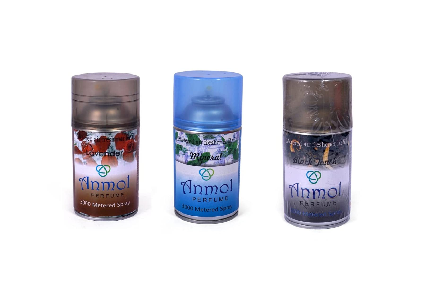 Anmol PERFUME Combo of 3 Automatic Air Freshener Refill Pack for home bathroom office School hotel and restaurants|300ml (Combo Pack 3 Lavendar, Black Touch, Mineral)