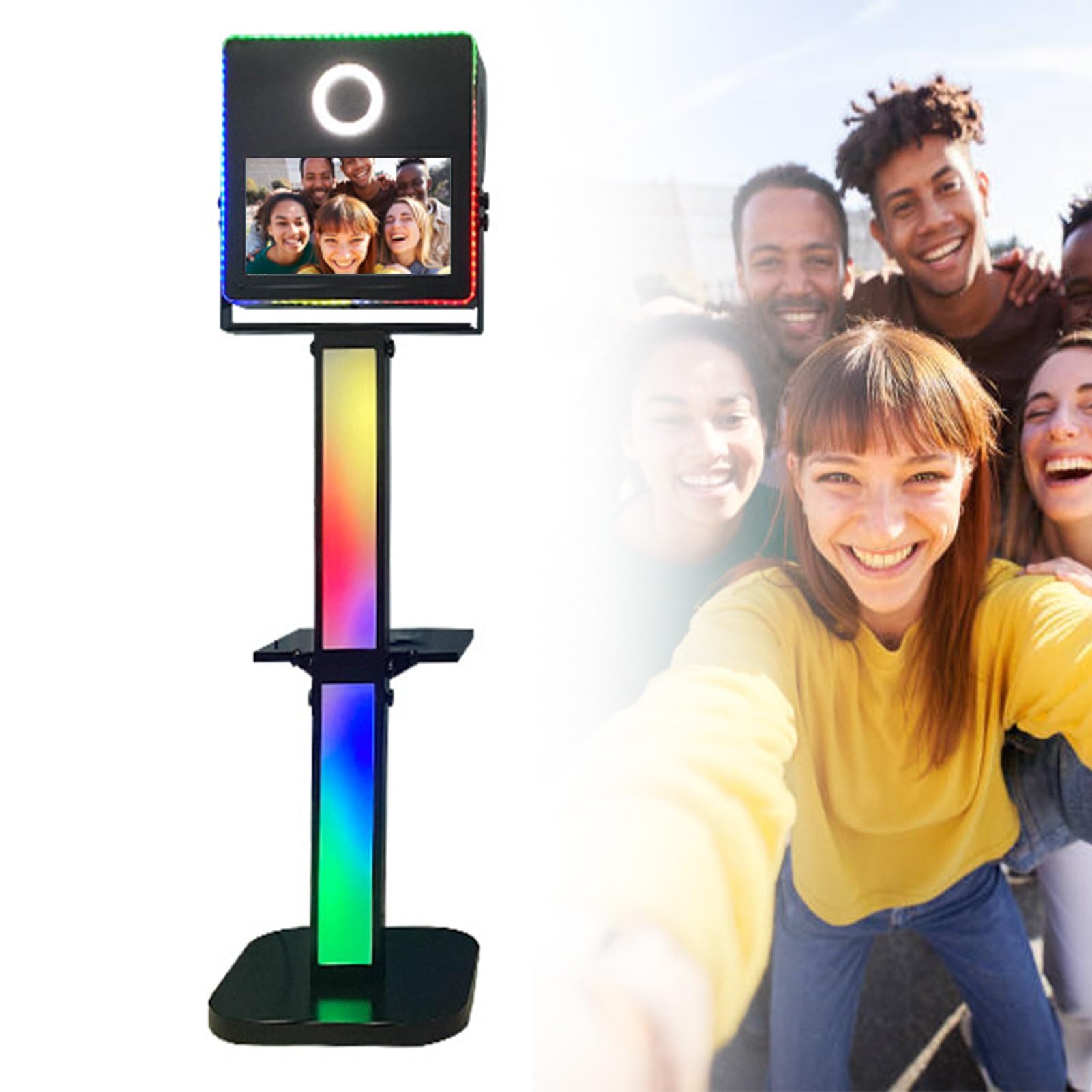 Event Photobooth Machine,Portable Camera Mirror Photo Booth with 15.6 Inch Touch Screen&Ring Light&Flight Case,DSLR Camera Booth for Wedding Parties Live Streaming Christmas,Black