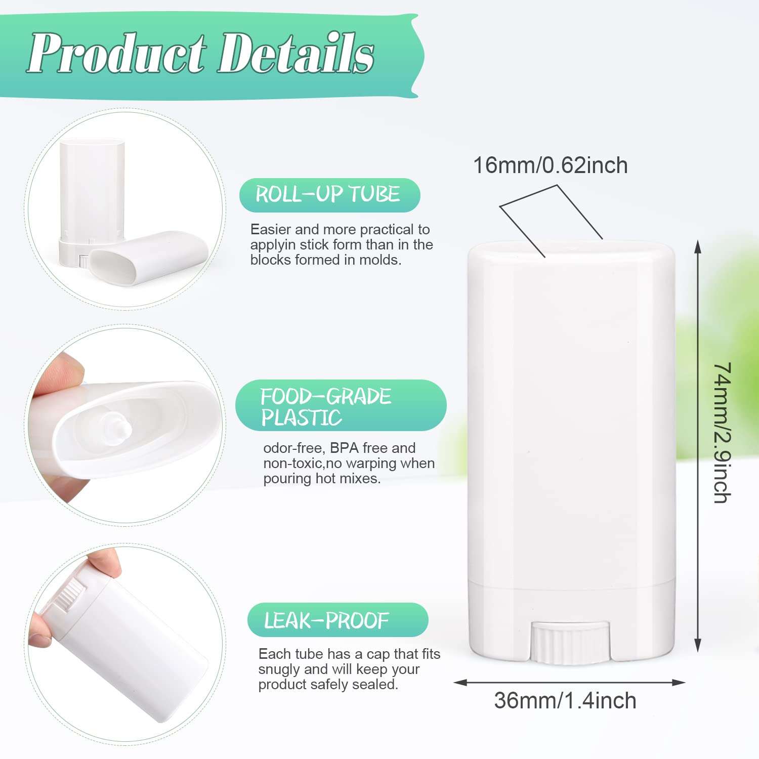 Furnido 15ml Travel Deodorant Containers,Top-Fill,Empty Plastic Oval Lip Balm Tubes for Chapstick,Lip Balm,Lotion Bar Sticks,Salve,Homemade Solid Lotion,Sample Size Deodorant-30 Pack,White 3