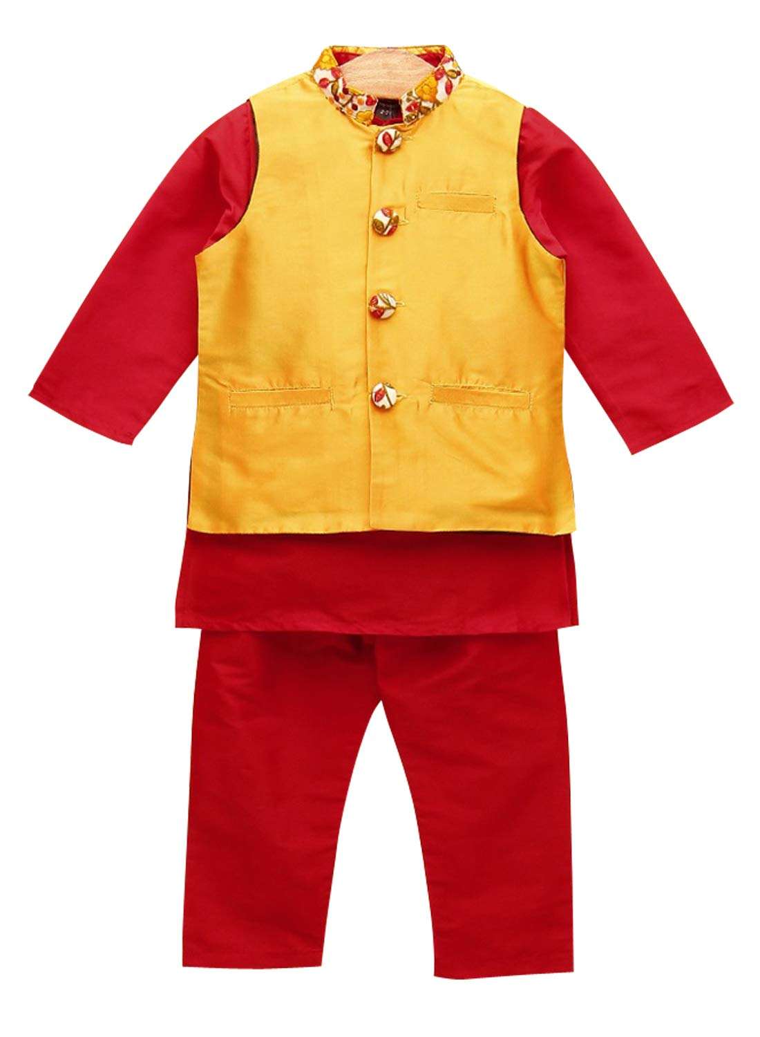 A.T.U.N. All Things Uber nice Baby-Boy's Solid Regular Pyjama Jacket Set (BJKP_Red-Amber 1-2 Years) 1