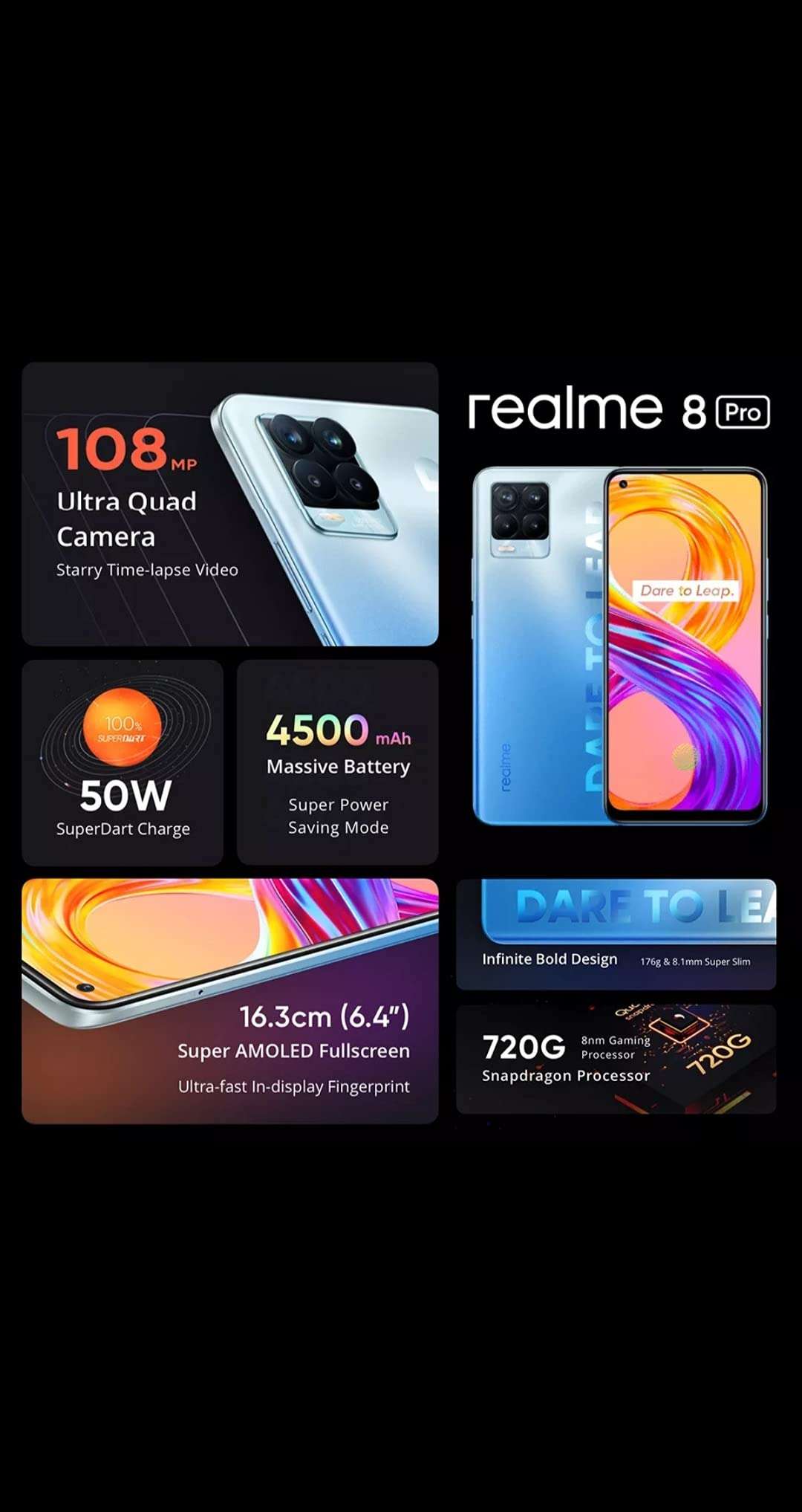 Realme 8 Pro 128GB 8GB RAM RMX3081 (Global) 6.4" 108MP Factory Unlocked (Blue/Azul Infinito) 3