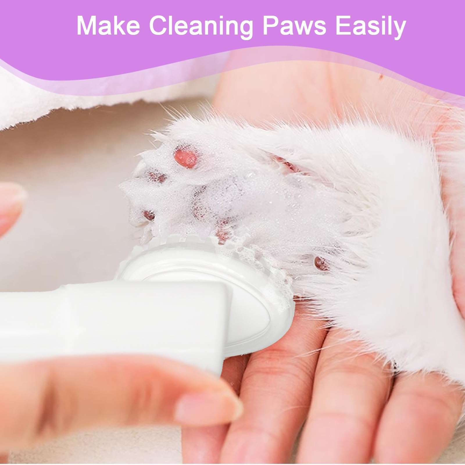 Clean Paws Foaming Cleanser for Dogs and Cats (6.8 oz) | No-Rinse Dandelion Lavender Paw Brush and Scrubber (1pcs) 3
