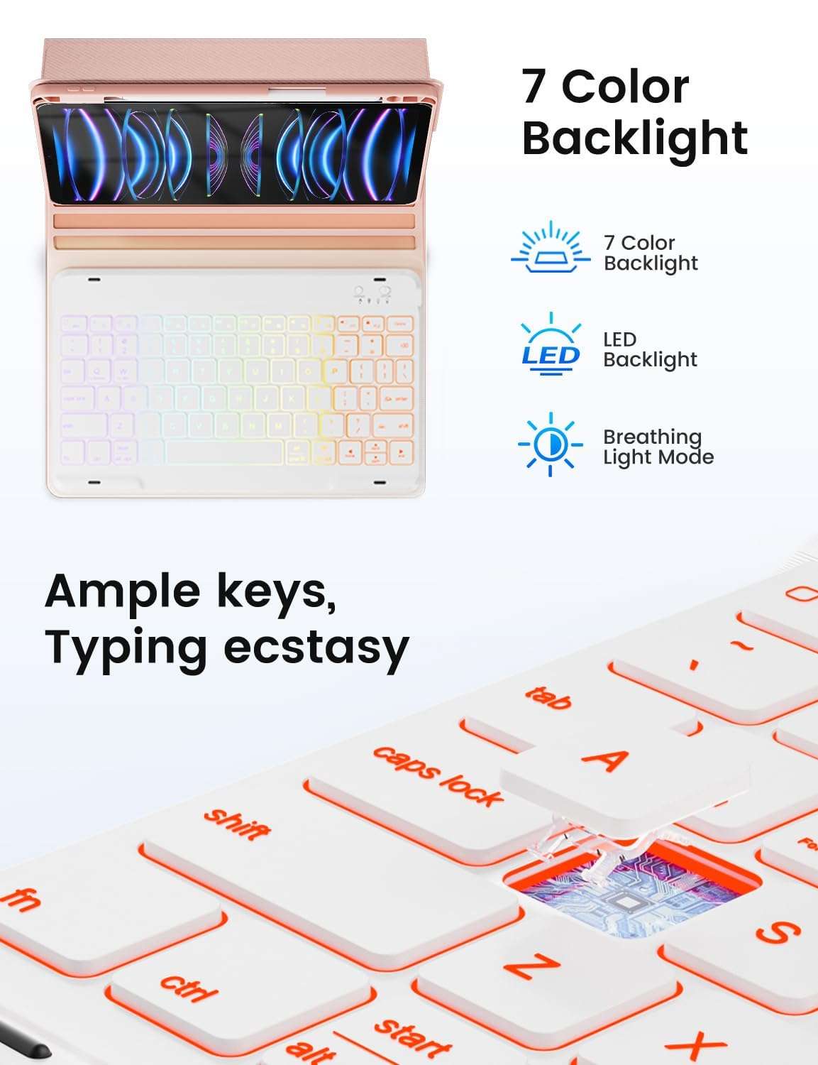 OYEEICE Keyboard Case for iPad Pro 12.9 (6th Generation 2022) - Detachable BT Backlit Magnetic Keyboard with iPad Pro 12.9 inch 5th / 4th Gen 2021 2020, Built-in Pencil Holder, Smart Cover(Pink) 3