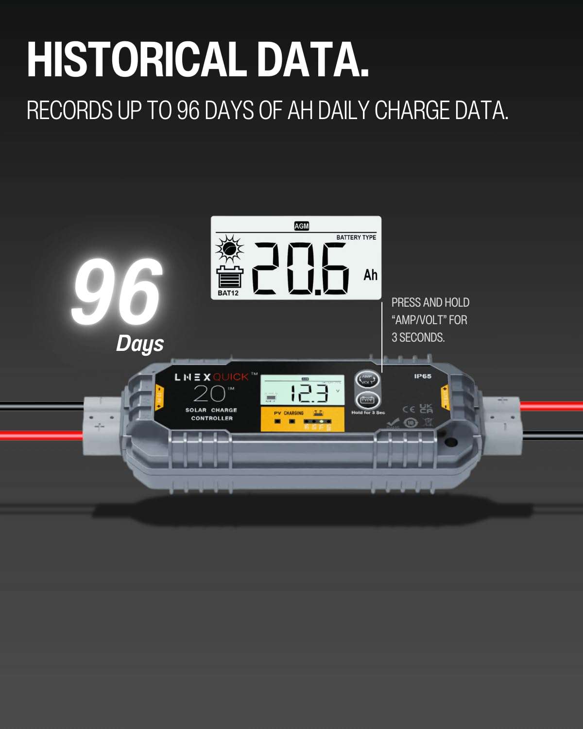 LNEX 20A 12V/24V PWM Waterproof Solar Charge Controller with Backlight LCD Display for AGM, Gel, Flooded and Lithium Battery, Used in RVs, Trailers, Boats, Yachts 6
