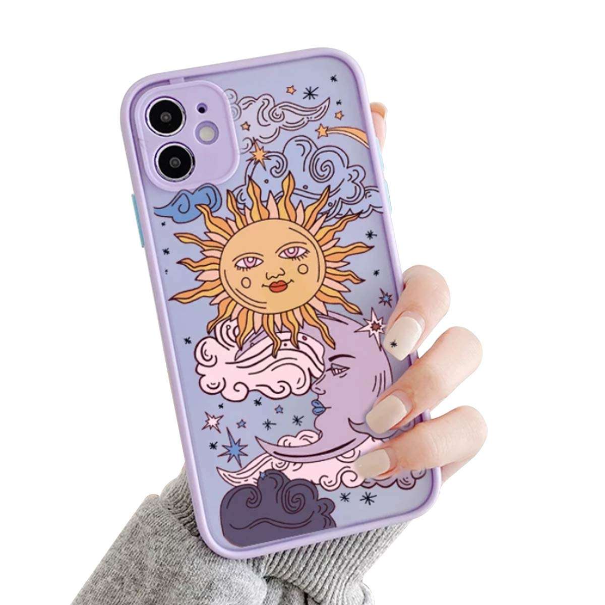 Ownest Compatible with iPhone 11 Case for Clear Frosted PC Back 3D Sun Moon Cartoons Girls Woman and Soft TPU Bumper Silicone Slim Case for iPhone 11-Purple 1