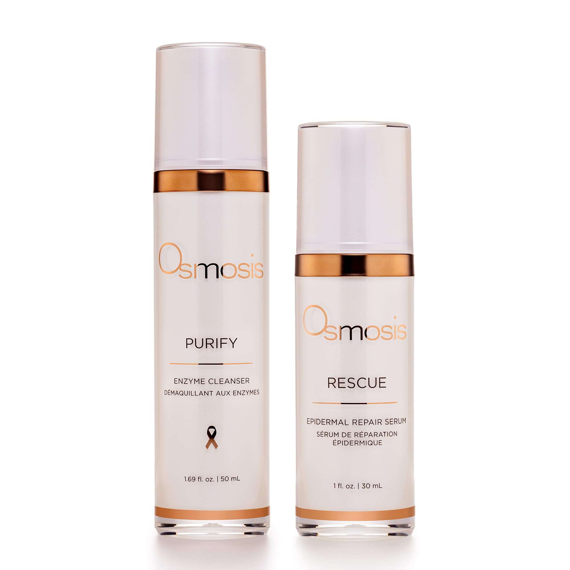 OSMOSIS Facial Cleanser and Serum Kit, PURIFY (1.69oz) Enzyme Gentle Exfoliating Facial Cleanser, RESCUE (1oz) Epidermal Repair Facial Serum Calms Skin 1