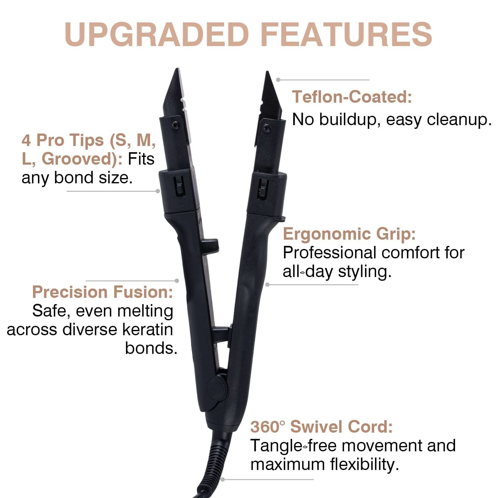 Professional 4-in-1 Keratin Hair Extension Kit - Fusion Heat Tool with 4 Precision Tips - All-in-One Hair Extensions Kit - Salon-Grade Protein Grain Connector for Consistent, Safe Melting 4