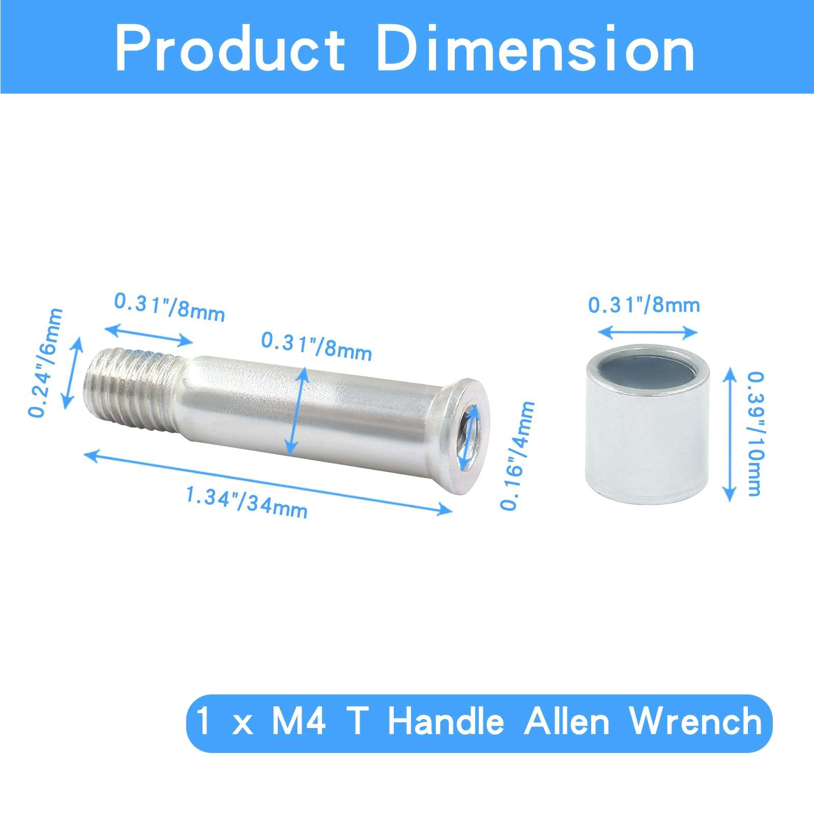 Luomorgo 17 Pcs/1 Set Inline Skate Wheel Axle Spacer Screw, 8mm/5/16" OD Shaft Hex Socket Screw Axles for Roller Skate with M4 T Handle Allen Wrench 3