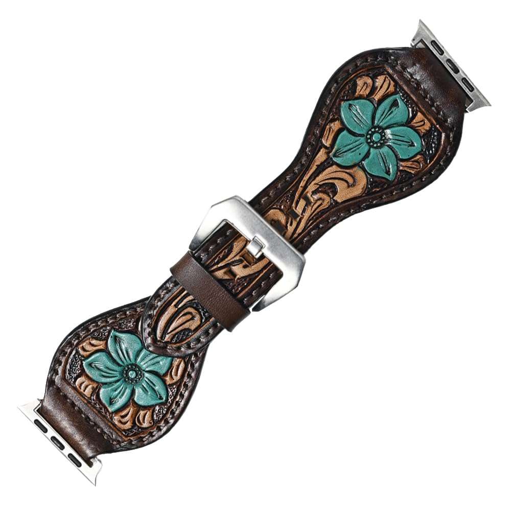 American Darling Floral Hand Tooled I watch Men Women Genuine Leather Strap 1