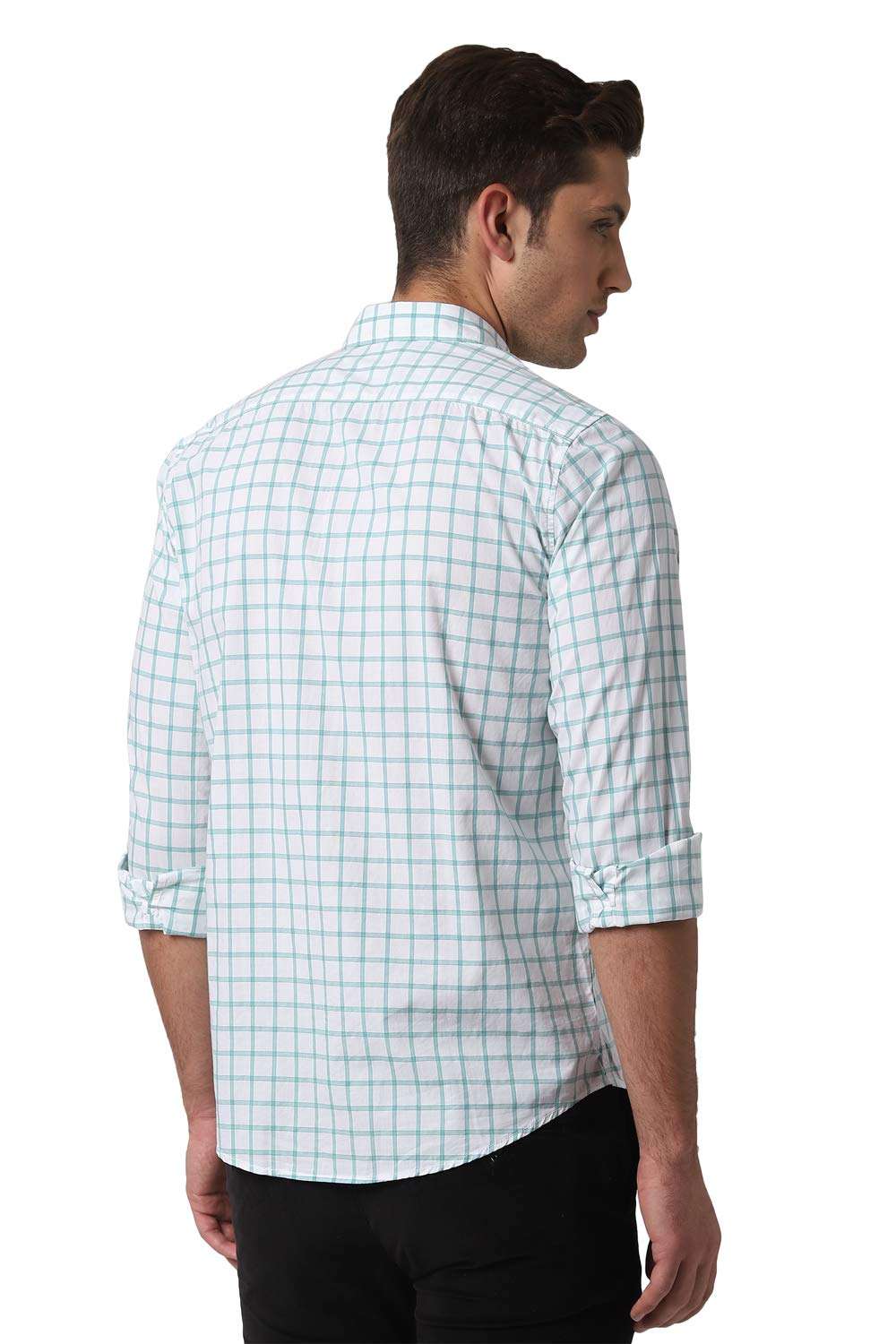 Peter England Men's Checkered Slim fit Casual Shirt (PCSFCSSPH92541_Green 39) 3