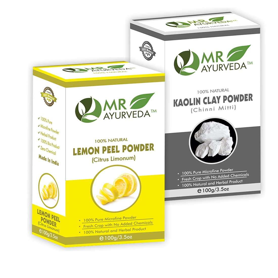 MR Ayurveda 100% Natural Kaolin Clay Powder & Lemon Peel Powder - Combo Pack (100 Grams Each) 1