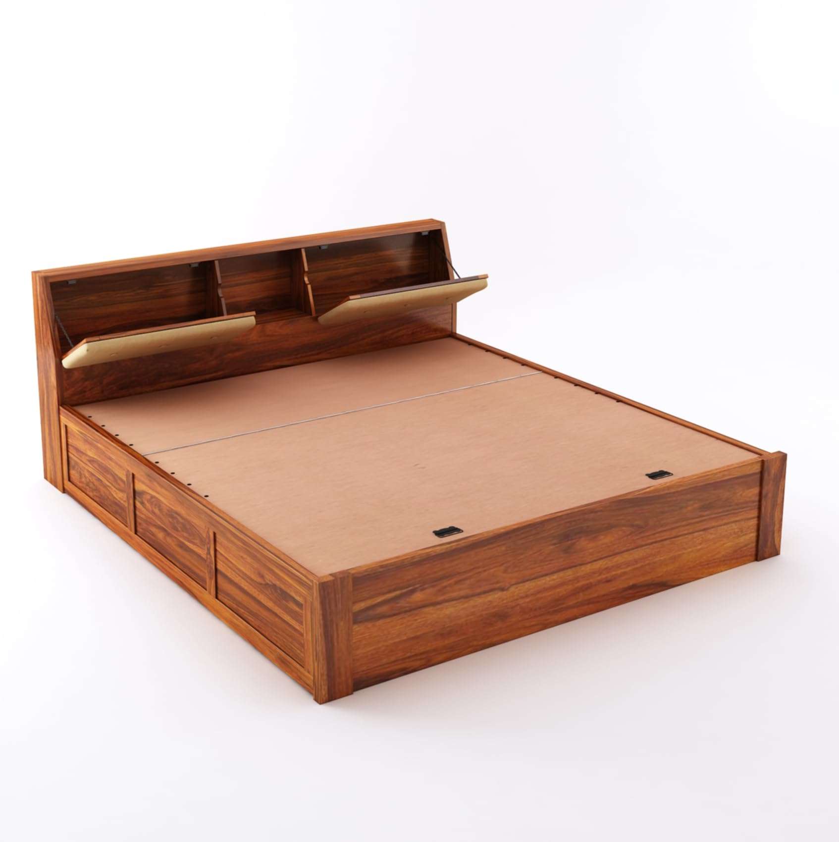 T.G. FURNITURE Solid Sheesham Wood Queen Size Bed with Hydraulic Storage for Home Living Room Bedroom Wooden Queen Size Cot Bed Palang (Natural Finish) | 1 Year Warranty 5