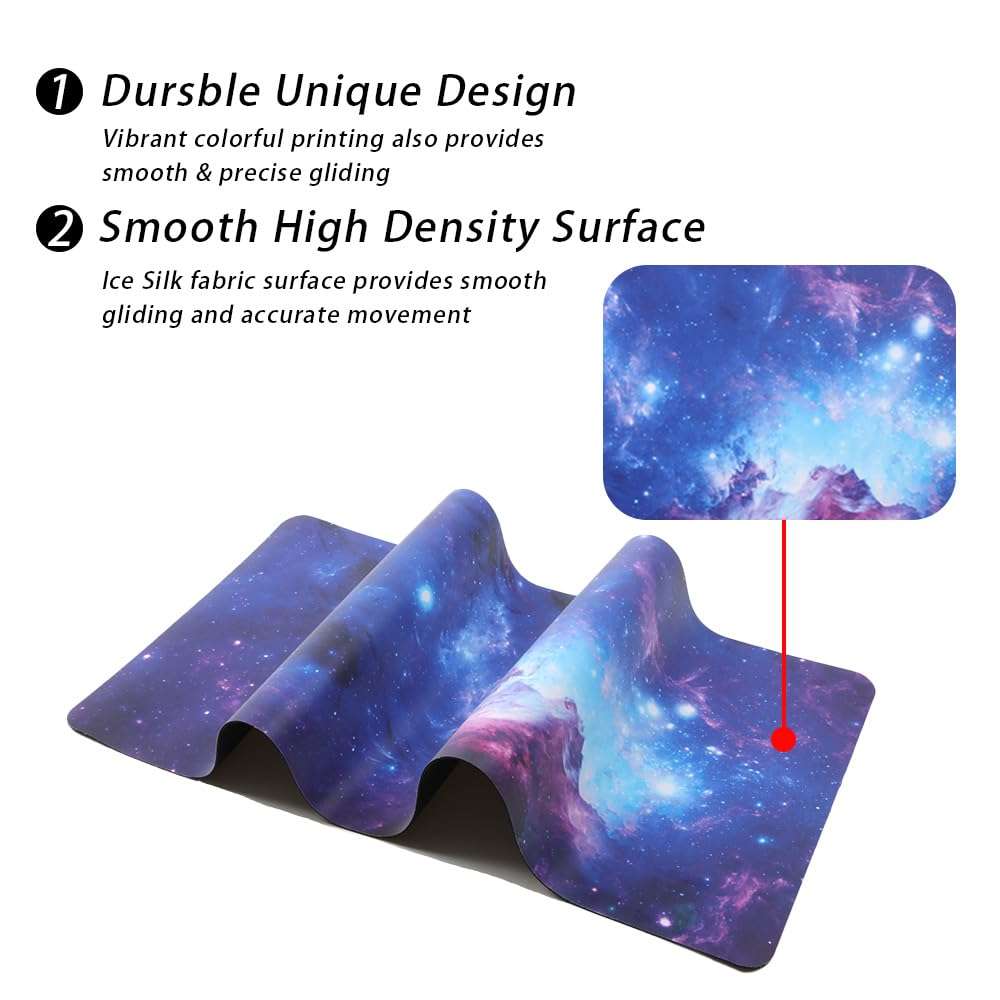 Meffort Inc Extra Large Extended XXL Gaming Desk Mat - Ice Silk Material for Smooth and Precise Mouse Movements, Non-Slip Rubber Base, Durable and Easy to Clean, 35.4 x 15.7 inches - Galaxy Clouds 5