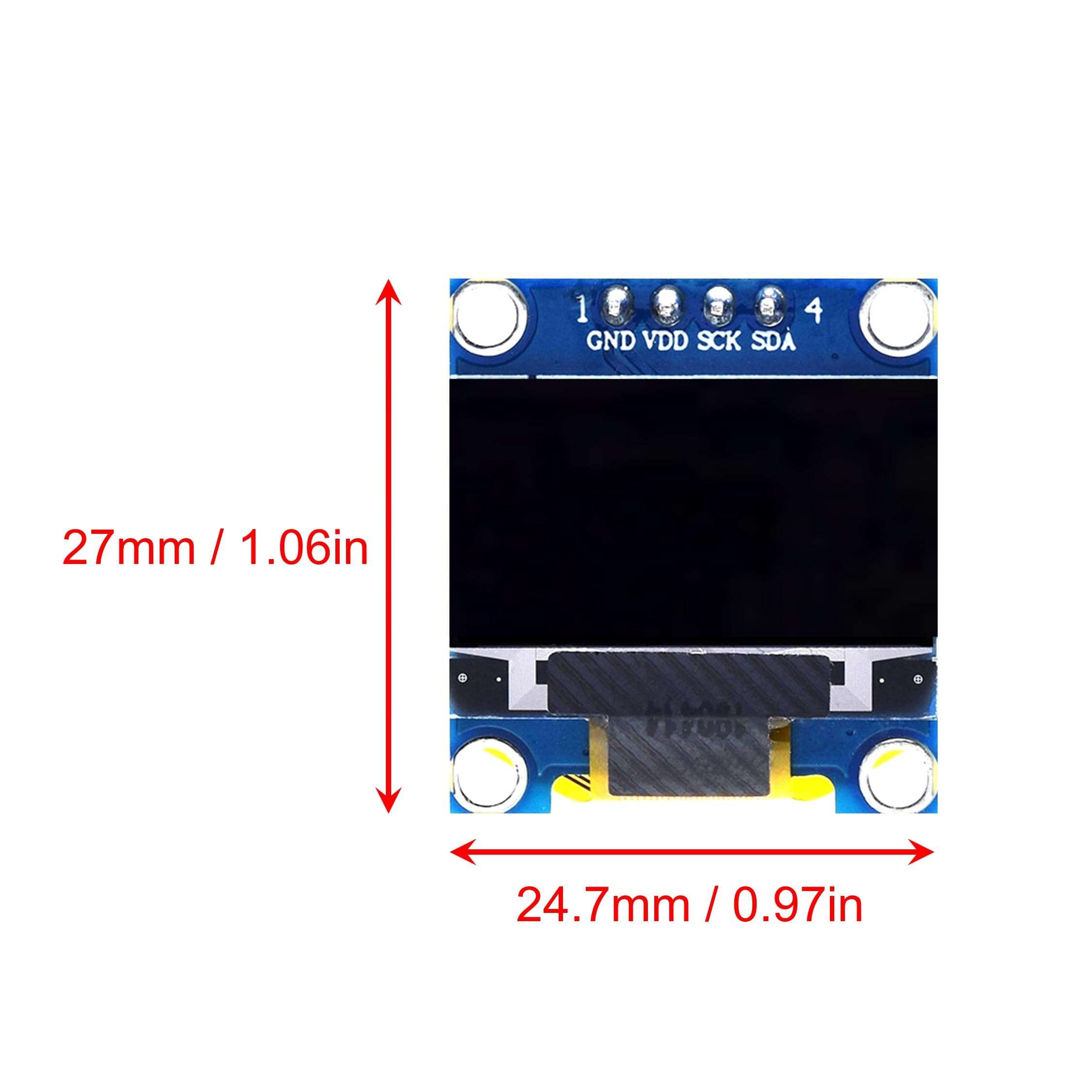 0.96 Inch OLED Display I2C Module, 128x64, 2-Pack (1 Blue + 1 White), SSD1306 Driver – Compatible with Arduino, ESP32, ESP8266, Raspberry Pi 5