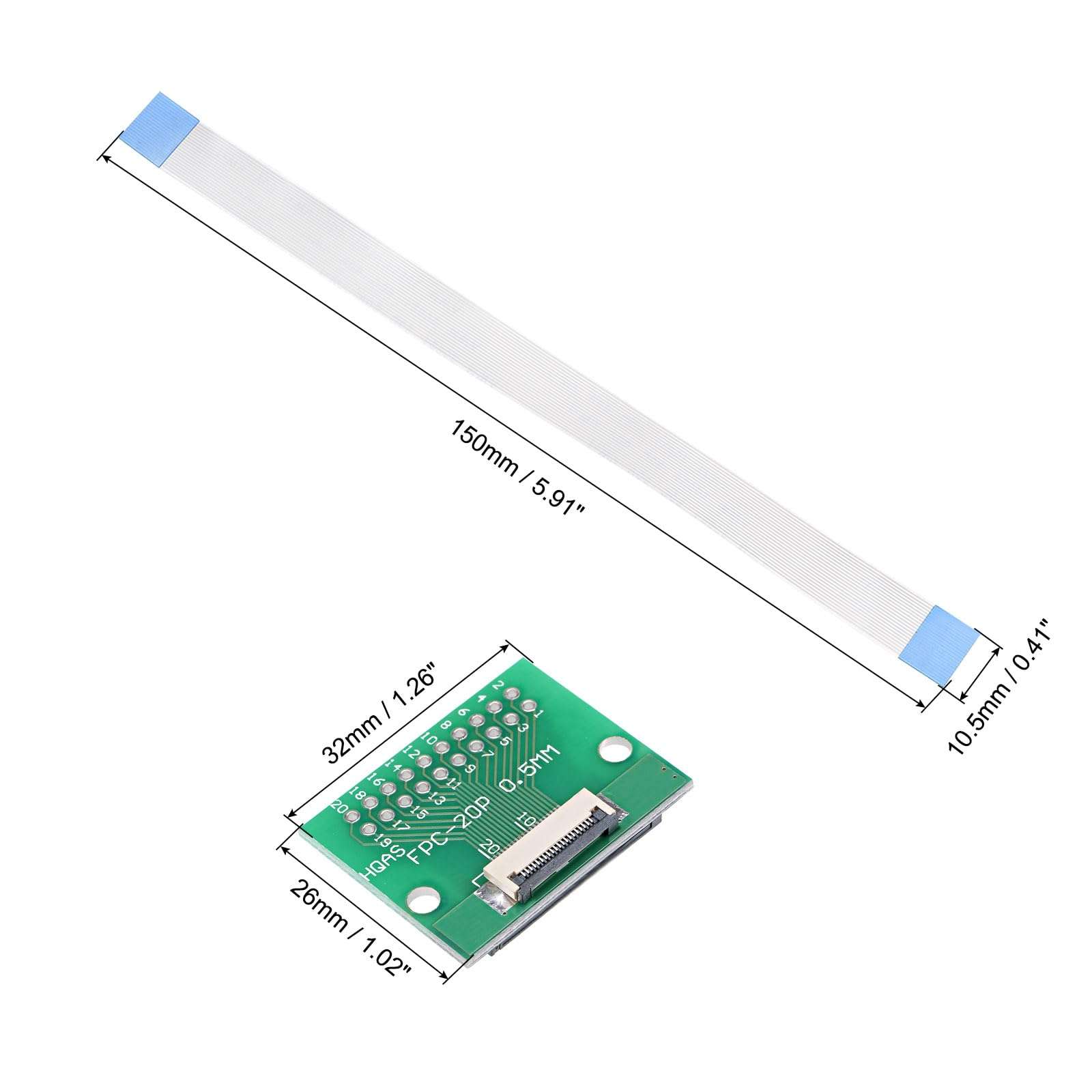 MECCANIXITY 20 Pins FFC FPC 0.5mm 1mm Pitch to DIP 2.0mm and Flexible Flat Cable 150mm 0.5mm Pitch for FPC/FFC LCD TV Car Audio DVD Player 3