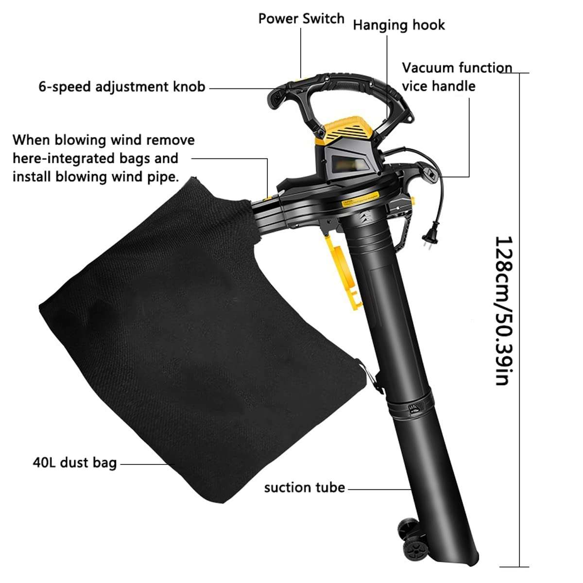Blowers Leaf Blower, Vacuum 3800W Garden Blower Mulcher with 6 Variable Speed, 3 in 1 Garden Vac & Shredder, 40L Collection Bag, for Gardens, lawns, Leaves, and Snow 6