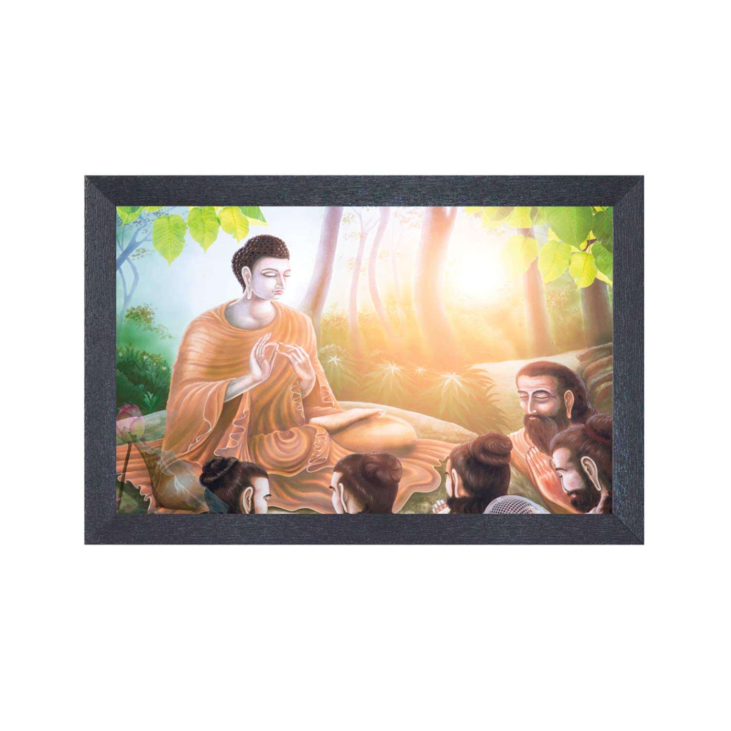 RANDOM (RP-2274 Abstract BUDDHA Sitting with Followers Framed Painting, 18 inch X 12 Inch 1