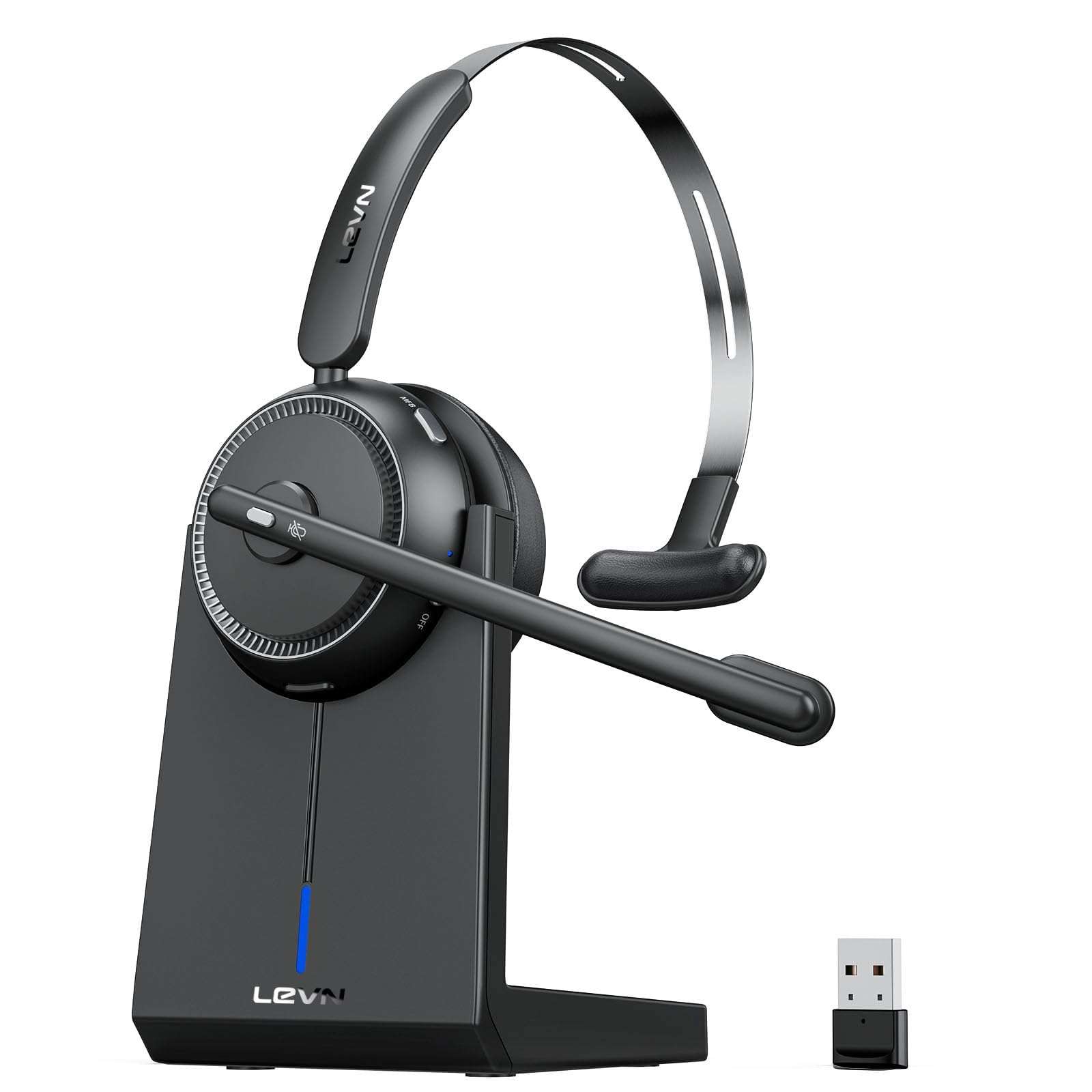 LEVN Wireless Headset 5.2, Wireless Headset with Mic for Work with(Noise Cancelling),Bluetooth Headphones for Work from Home/Office/PC/Computer/Center(Black) 1