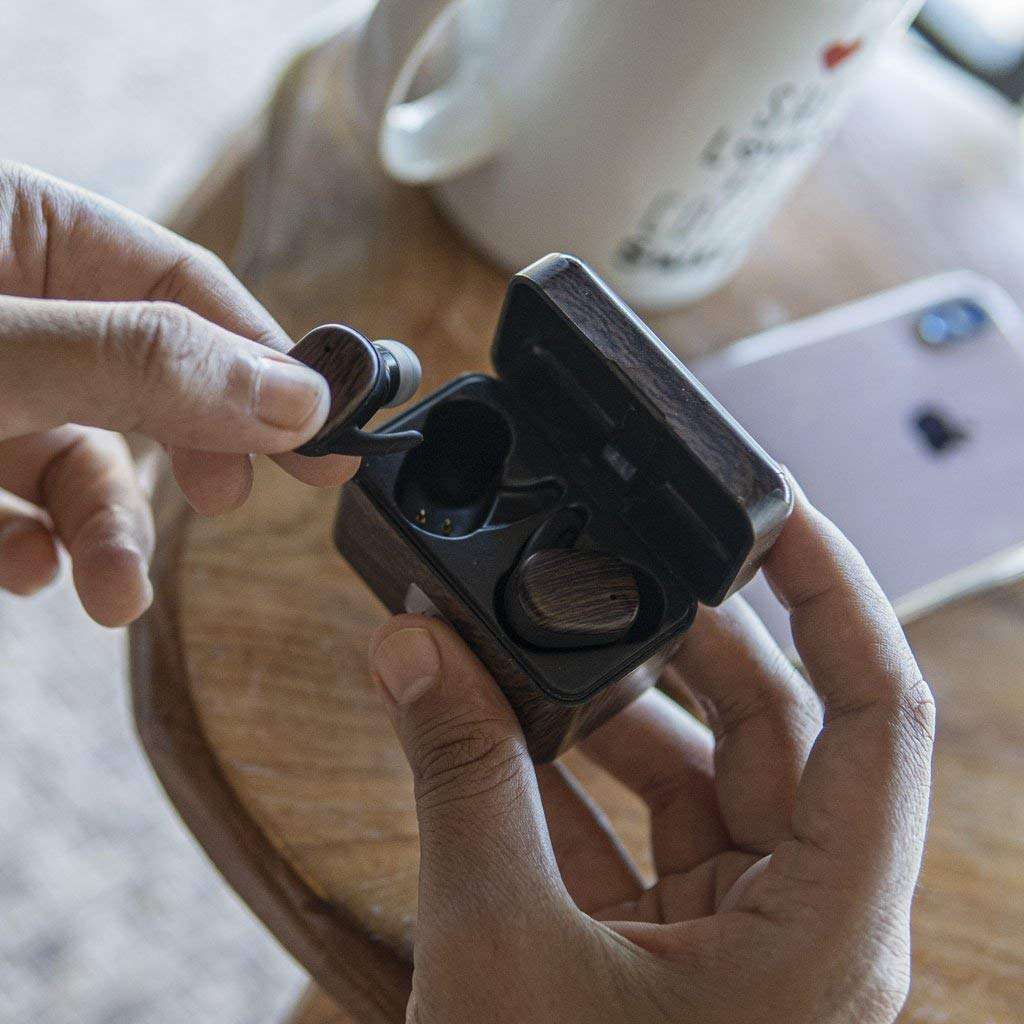 Reveal TWS True Wireless Stereo Bluetooth Earbuds - Stylish Wood Inspired Designer Headphones/Earphones with Portable Charging Carrying Case Shop 4