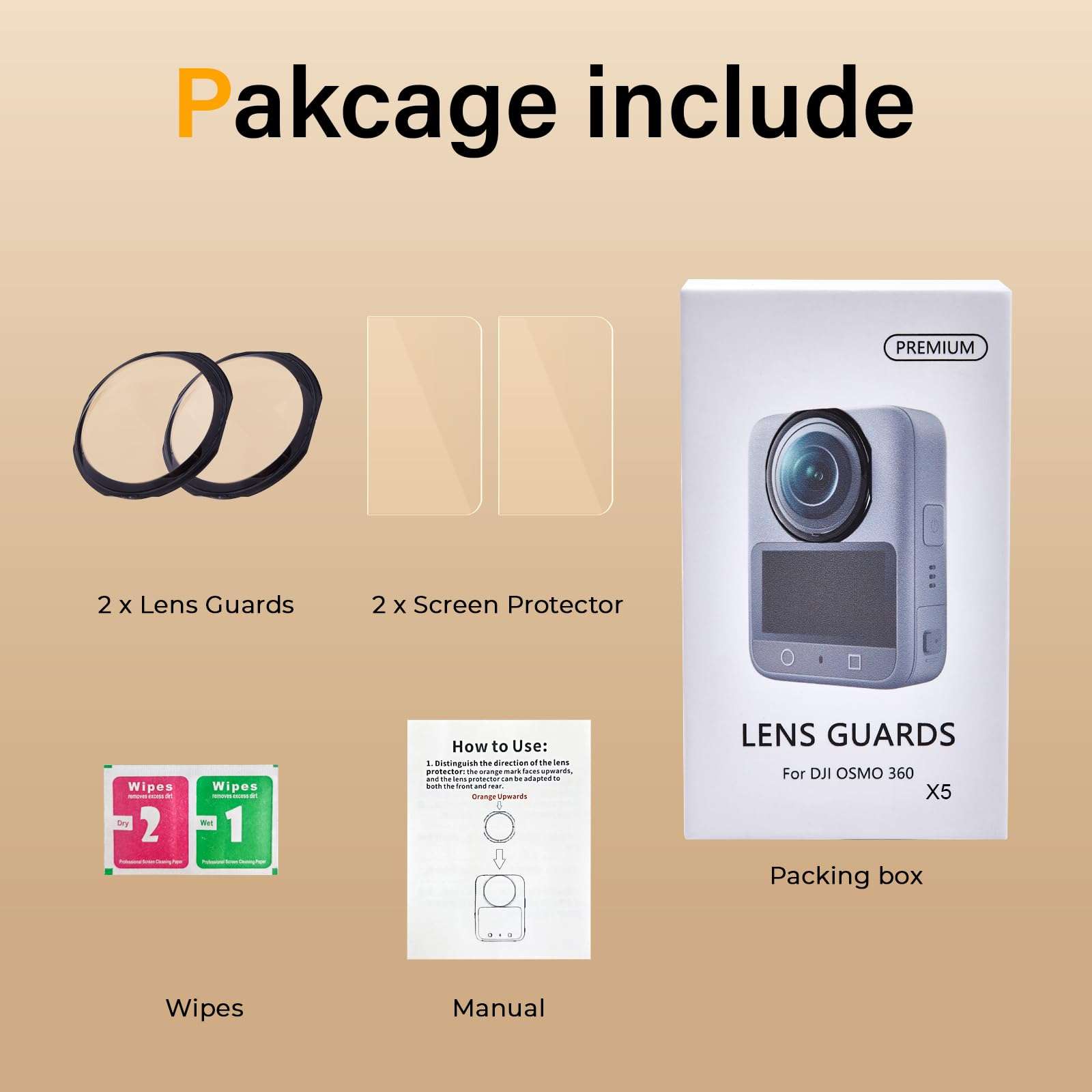 JZW-Shop Glass Lens Guard with 2 Pack Screen Protectors Compatible with DJI OSMO 360 Camera, 9H, Scratch Protection, Anti-Fingerprints, Bubble-Free, HD Clear 3