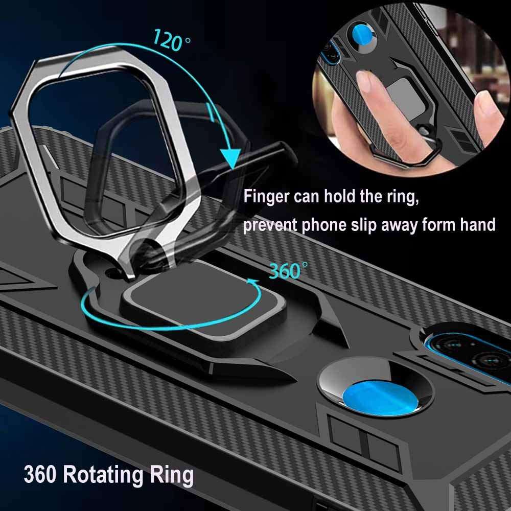 YISHIFD TANGDIAABBCC VICEANICS for Xiaomi Redmi 9A case with Tempered Glass Screen Protector, Soft TPU Armor Case Cover Reforced Cornors with Magnetic Finger Ring Holder Kickstand, Blue 4