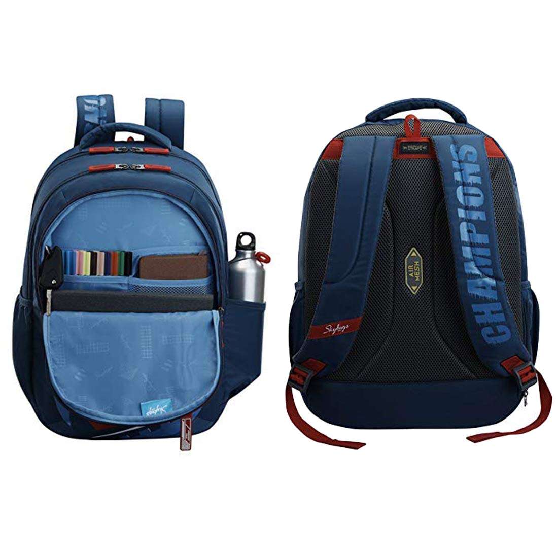 MaBelle ASTRO PLUS 05 SKYBAG Trendy Design 34L School/College Bag Combo with 1 Single Line Spiral Binding 200 Pages Notebook & 5 Register (108 Pages),-01 Set/Secret Pocket, Blue 4