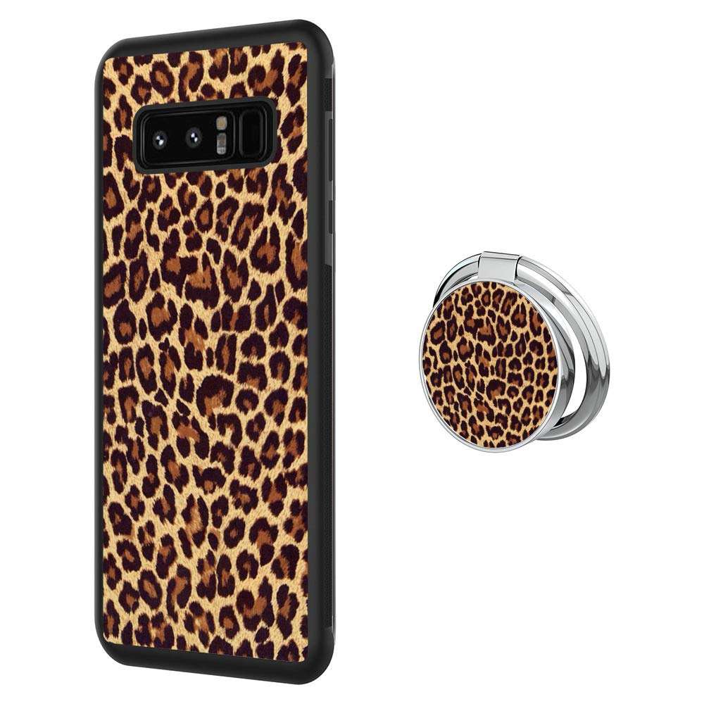 Marcus Vides Samsung Galaxy Note 8 Mobile Phone Case, with Fixed Ring Leopard Print Soft Black TPU Rubber and PC Non-Slip Grip Cover, Compatible for Samsung Galaxy Note 8 1