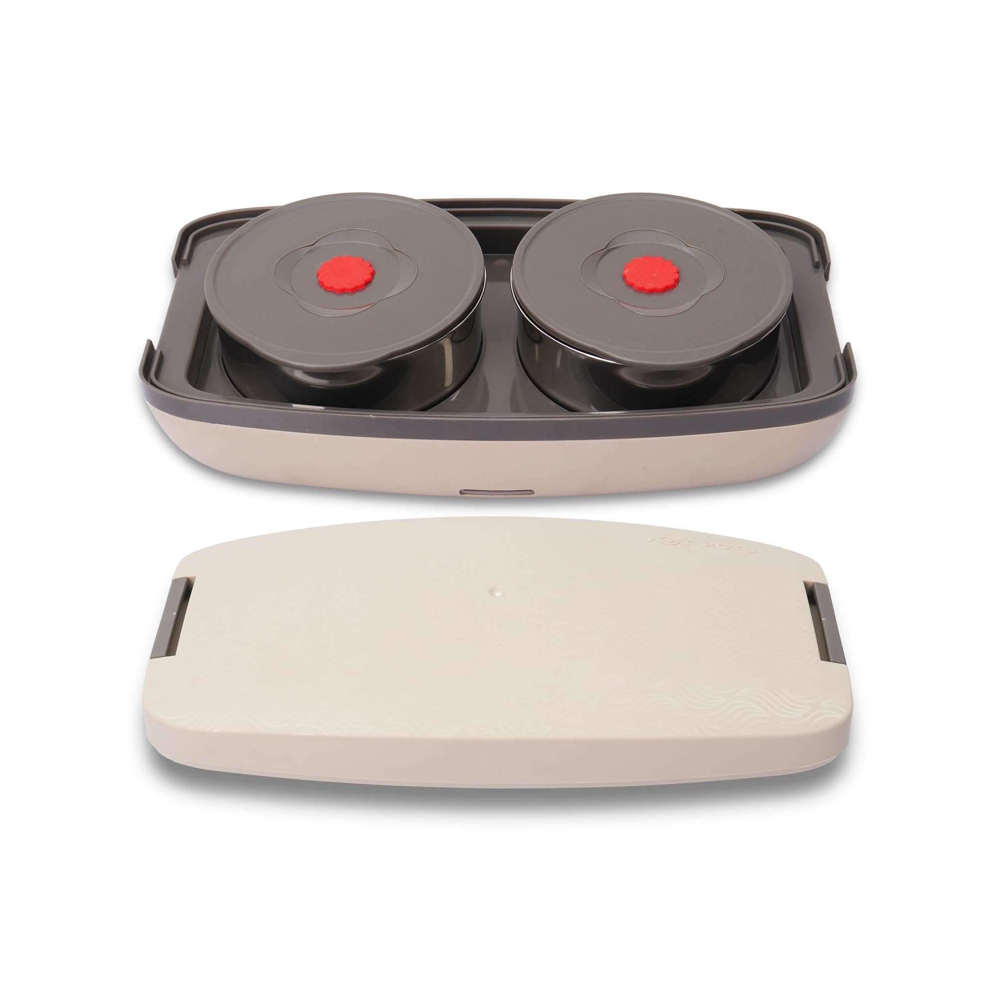 Jaypee Plus Hotpot Electric Lunch Box with 2 Removable Stainless Steel Containers 250 ml x2 with Power Cord |Air Vent on Lid |Leakproof Silicon Seal|LED Indicator |Shockproof | Beige 1