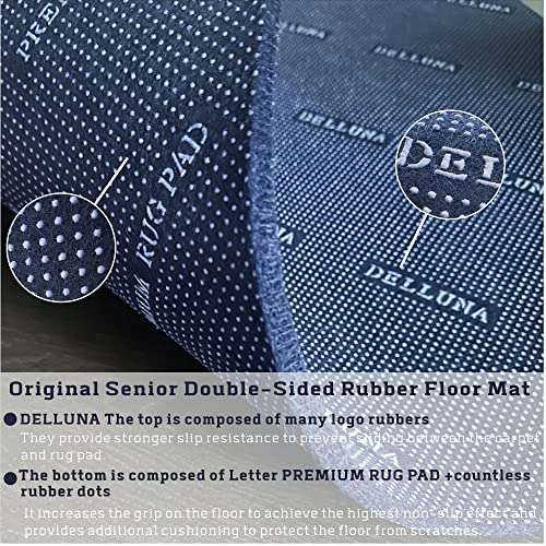 DELLUNA Non-Slip Area Rug Pad 2'x6', 3/8" Thick Double Side Rubber + Felt, Premium Deluxe Cushioned- Safe for All Floors, Adds Comfort and Protection, Ultra Strong Grip, Stop Rug from Moving. 4