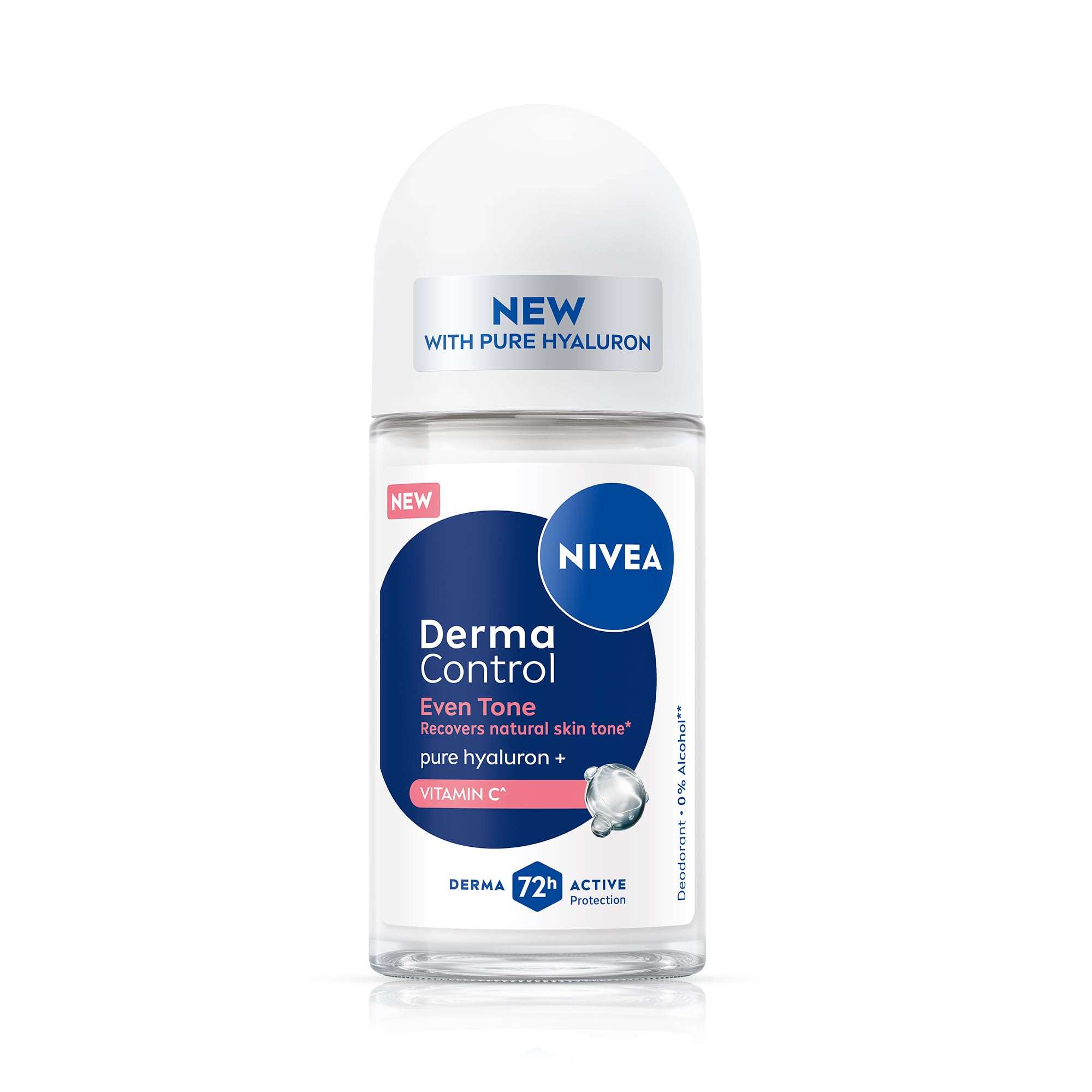 NIVEA Derma Control Even Tone Underarm Deo Roll-On for Women | Smoother & Brighter Underarms | 72H Derma Active Protection | With Pure Hyaluronic Acid & Vitamin C | 0% Alcohol | 50 ml 1