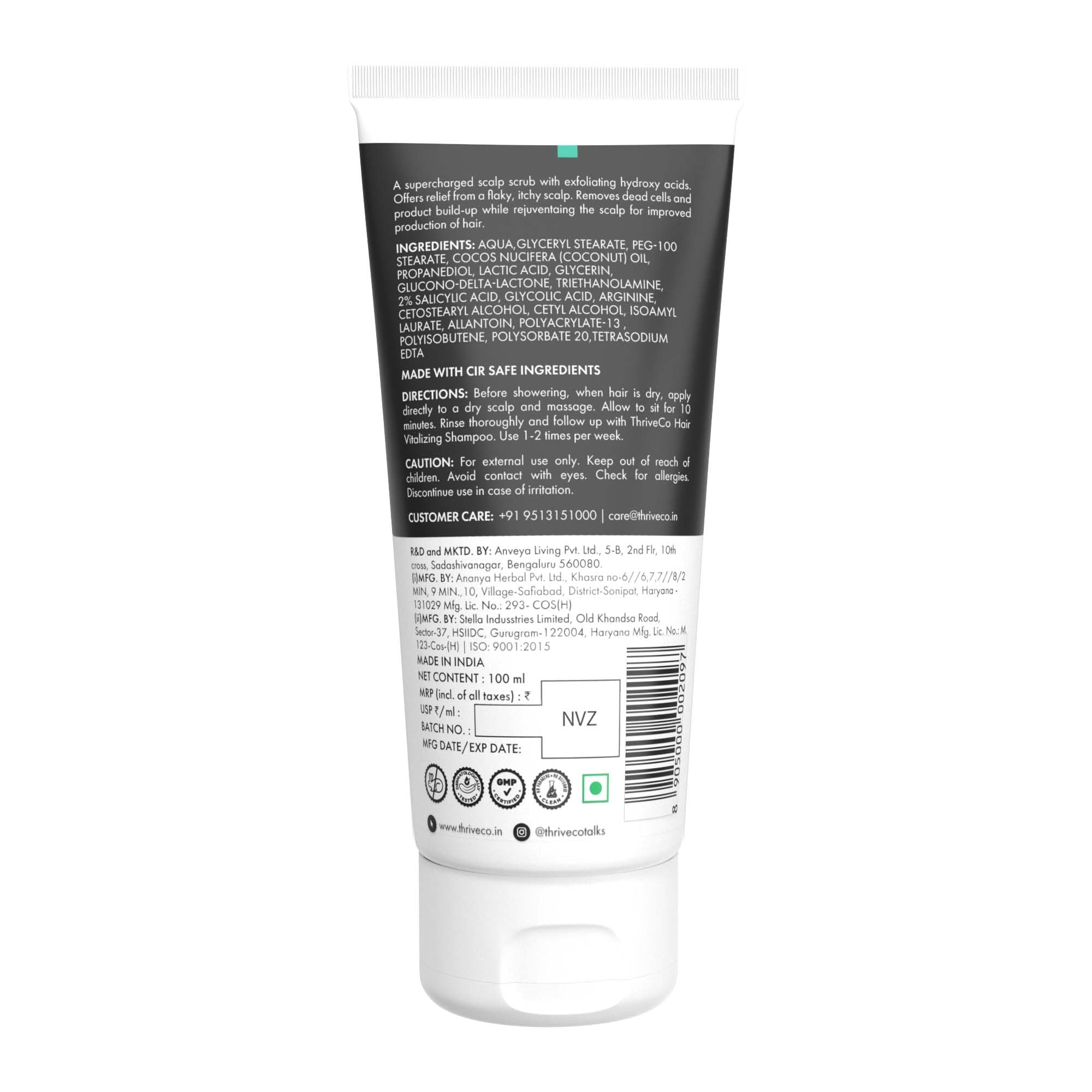 ThriveCo AHA BHA PHA Exfoliating Scalp Scrub | Clears Dandruff, Dead Skin, Oil & Product Buildup And Promotes Hair Growth | Acts On Dry, Flaky & Itchy Scalp | For Men & Women | 100ml 3