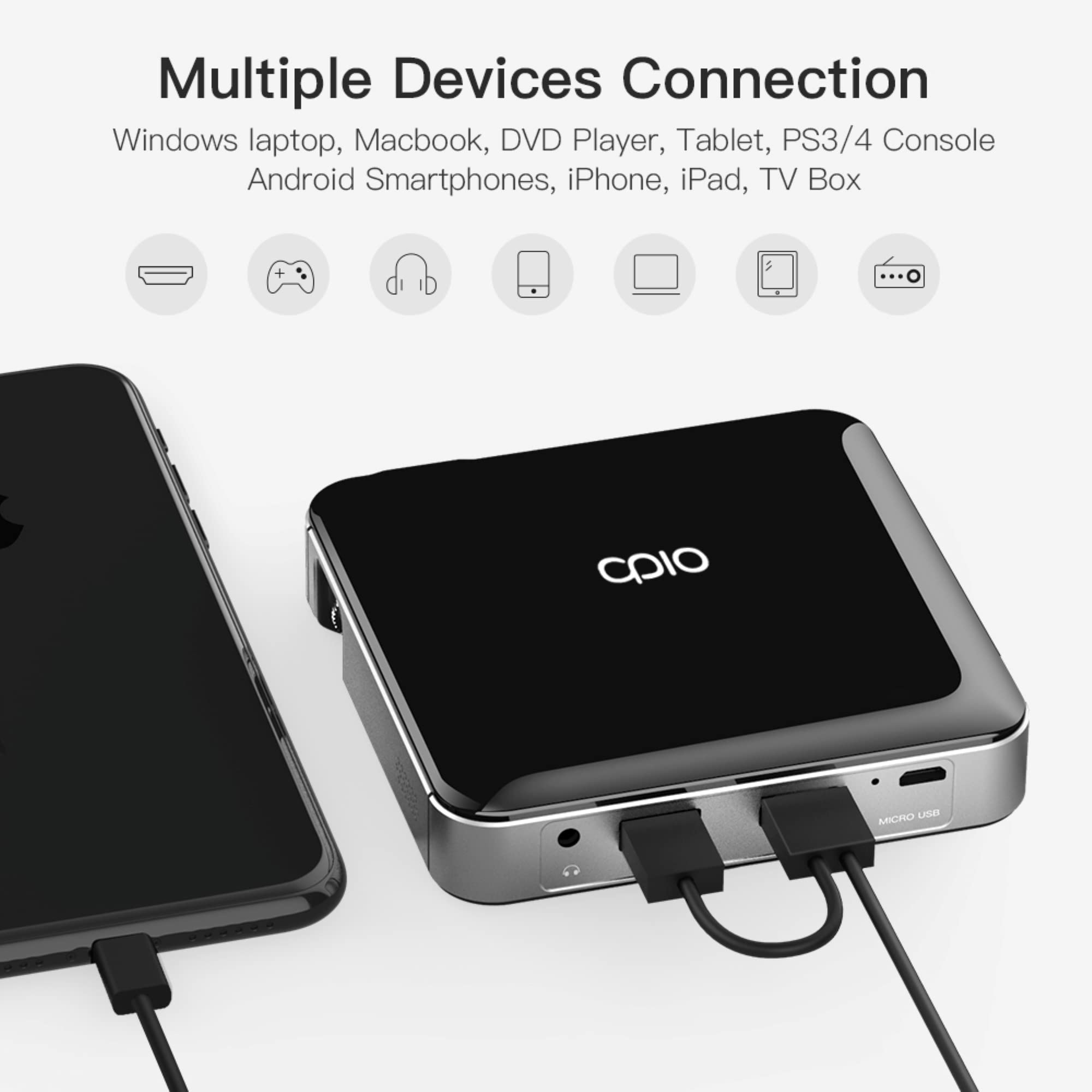 APIO 100" Clear Imaging Smart Mini DLP Pocket Projector HDMI, USB-A, High Resolution Display for Streaming Movies, Laptops, Phones, Presentation, Home & Outdoor 5