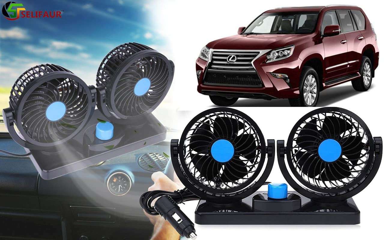 Selifaur - Mitchell 12V DC Electric Car Fan for Dashboad 360 Degree Rotatable Dual Head Car Auto Cooling Air Fan for - Lexus GX
