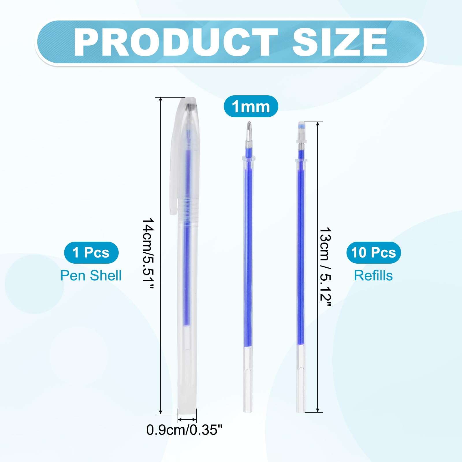 PATIKIL 10Pcs Erasable Gel Pens Refills, 1mm Heat Erasable Pens for Fabric Disappearing Ink Pen Fabric Markers for Sewing Quilting Planner Writing, Blue Ink 3