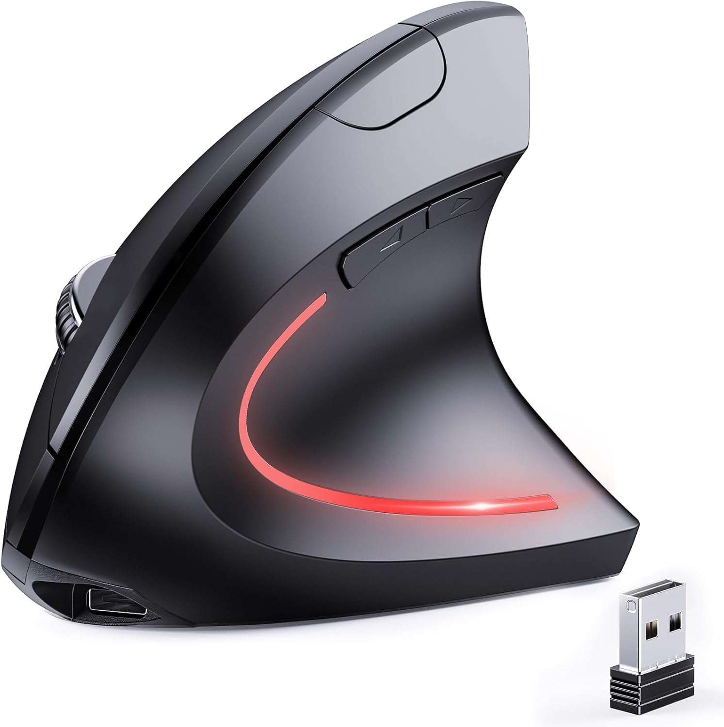 MICROWARE Ergonomic Mouse, Vertical Wireless Mouse Rechargeable Optical Tunnel Mice with 2.4G USB Receiver and Bluetooth Mode, 1000/1200/1600 DPI, 6 Buttons, for Laptop, Computer, PC, Desktop, Black