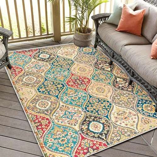 GiuMsi 4' x 6' Moroccan Trellis Area Rugs, Soft and Wrinkle-Free Washable Rug with Non-Slip Backing for Living Room, Bedroom, Office,Hallway, Kitchen Entryway-(Cream/Multi 4x6ft) 3