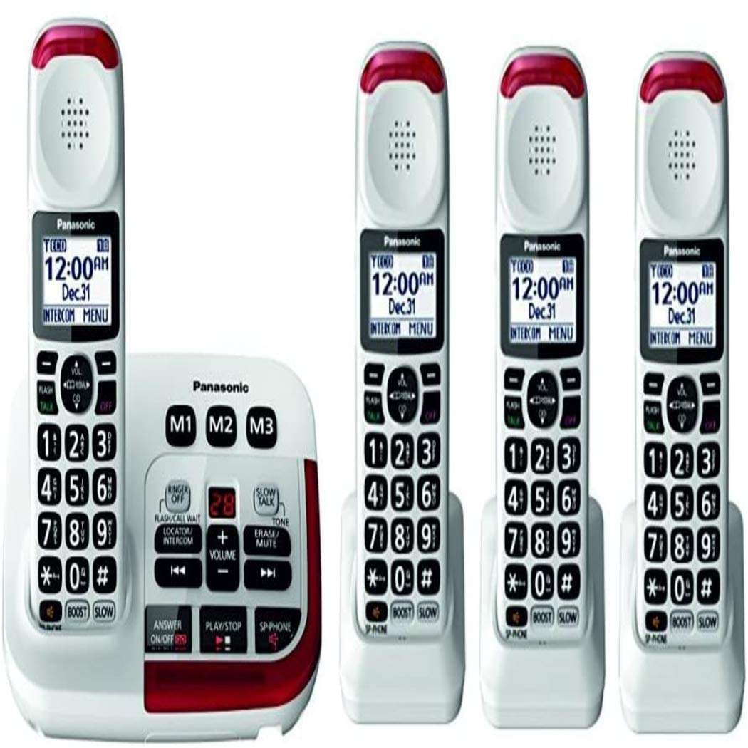 Panasonic KX-TGM420W + (3)KX-TGMA44W Amplified Cordless Phone with Digital Answering Machine Expandable upto 6 Handsets and Voice Volume Booster 40 dB 1