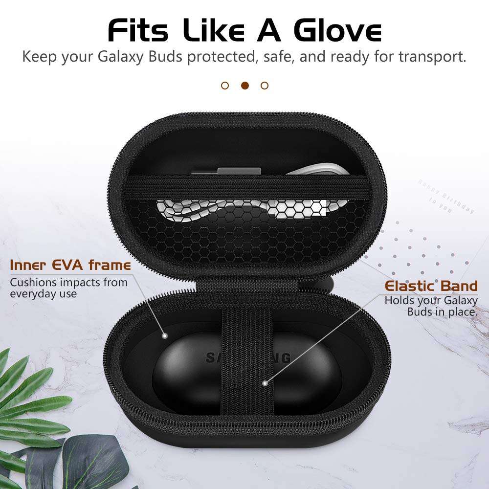 MoKo Carrying Case Compatible with Samsung Galaxy Buds + Plus 2020 / Galaxy Buds 2019, Protective Bag Portable Pouch Cover Storage Case with Elastic Band and Mesh Accessory Pocket - Black 2
