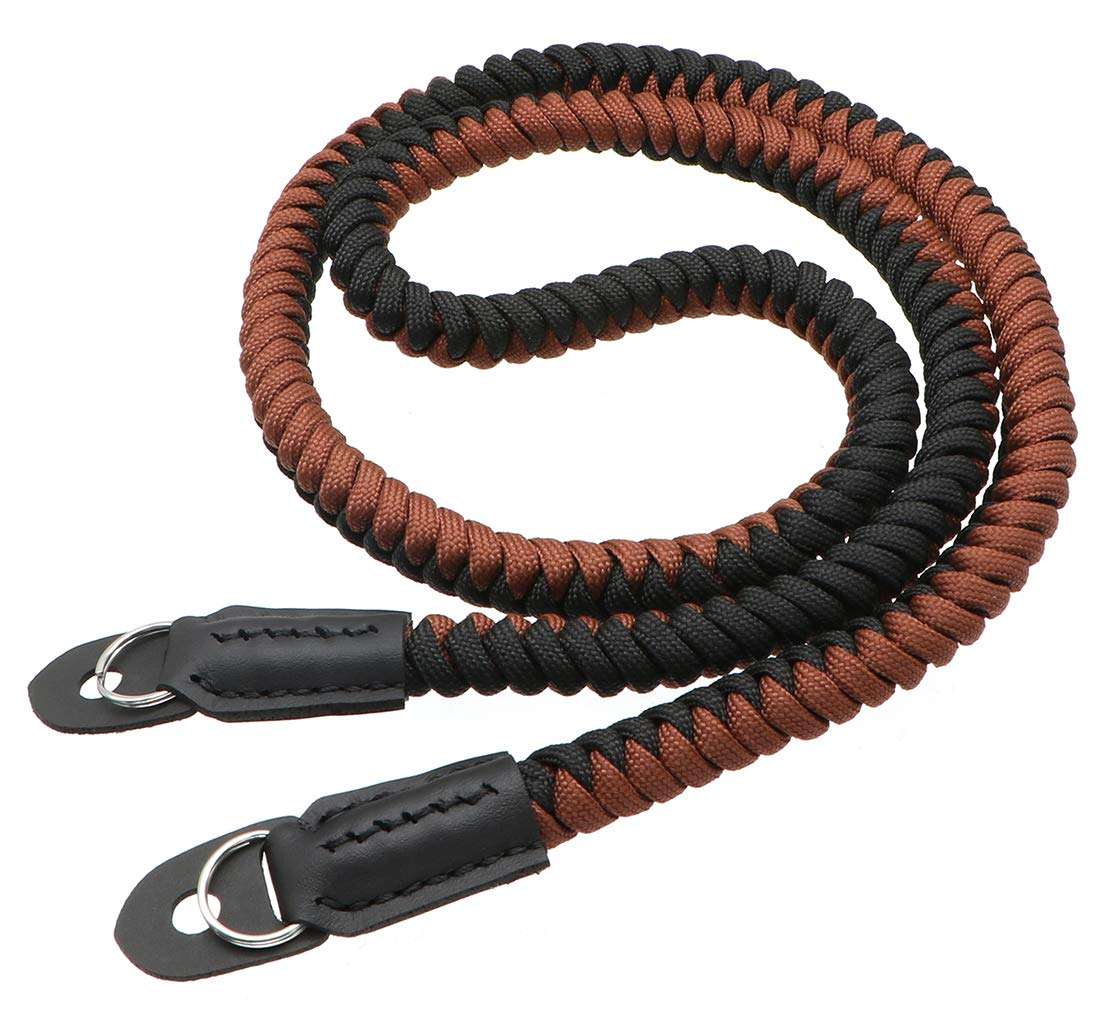 HITHUT Paracord Woven Camera Neck Shoulder Strap Belt Hand Compatible with Canon Nikon Sony Olympus Pentax Fujifilm Panasonic SLR DSLR Digital Mirrorless Cameras 42 inch Black Brown 2