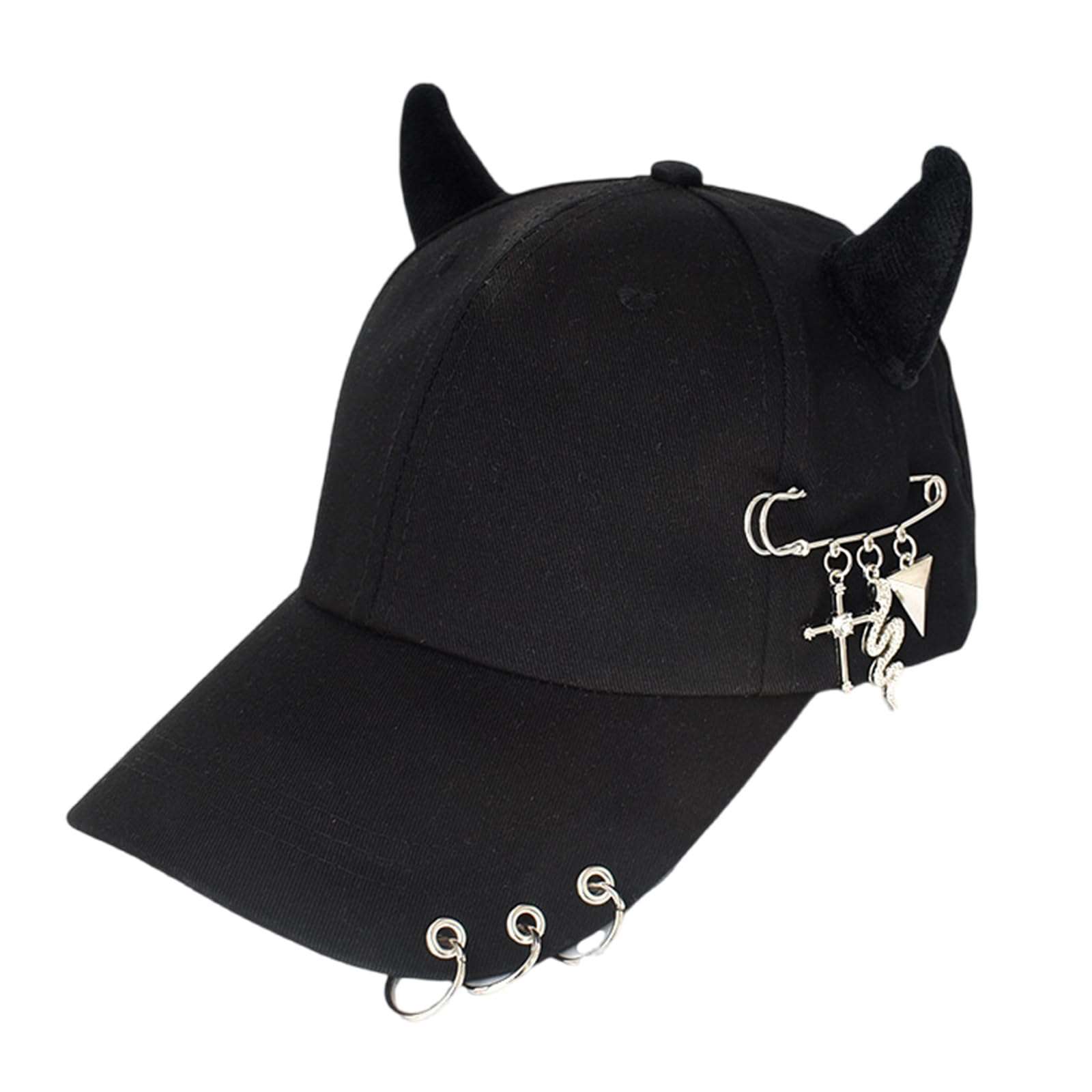 jojnsha Stylish Black Chain Cotton Baseball Caps with Metal Iron Rings Adjustable Strap Breathable Unisex Hip Hop Caps Hat, pin snake black, 35*25*8cm 1