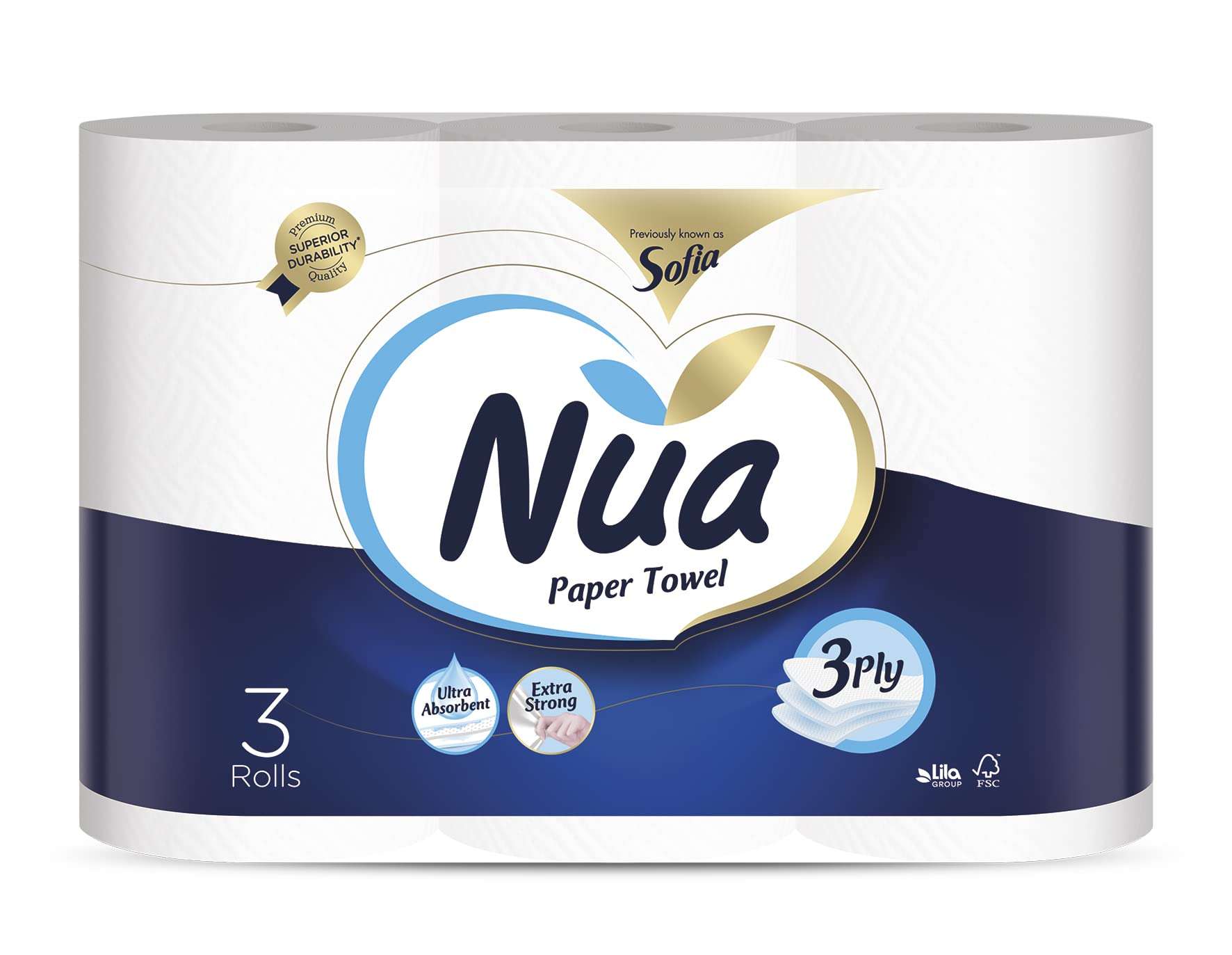 Nua Sofia Imported Paper Towel Kitchen Roll 3 Ply - 3 Rolls 1