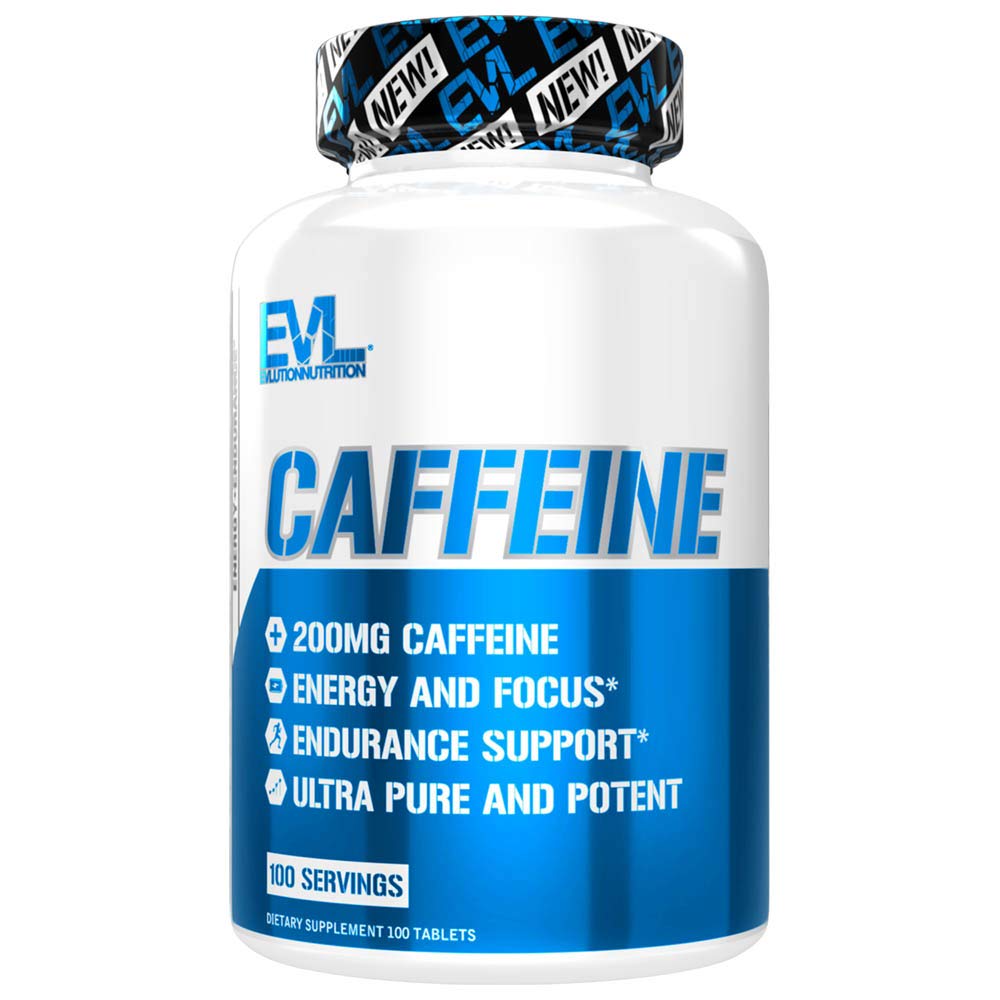 Evlution Nutrition Caffeine - Energy, Focus, & Endurance Support - 200mg of Caffeine Per Serving - Ultra Pure & Potent - Maximize Work, Training & More - Dietary Supplement - 100 Servings -100 Tablets