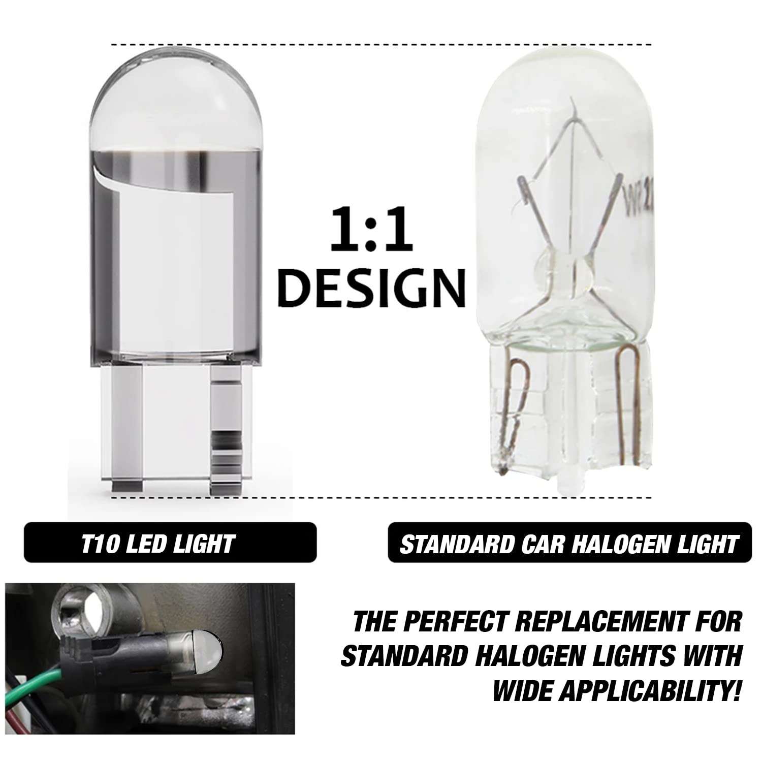 Allextreme EXT101C Universal T10 LED Parking Light Glass Enclosed Super Bright 6000K Interior Pilot License Plate Dome Indicator Lamp Bulb for Car & Motorcycle (2 PCS, White) 2